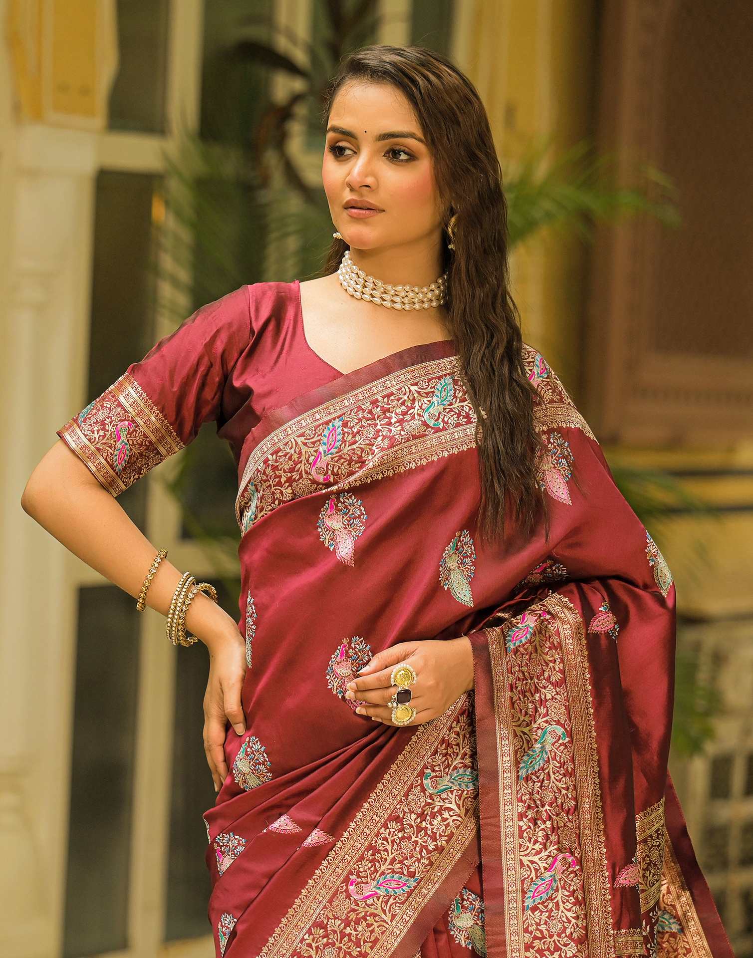 Maroon Silk Woven Saree