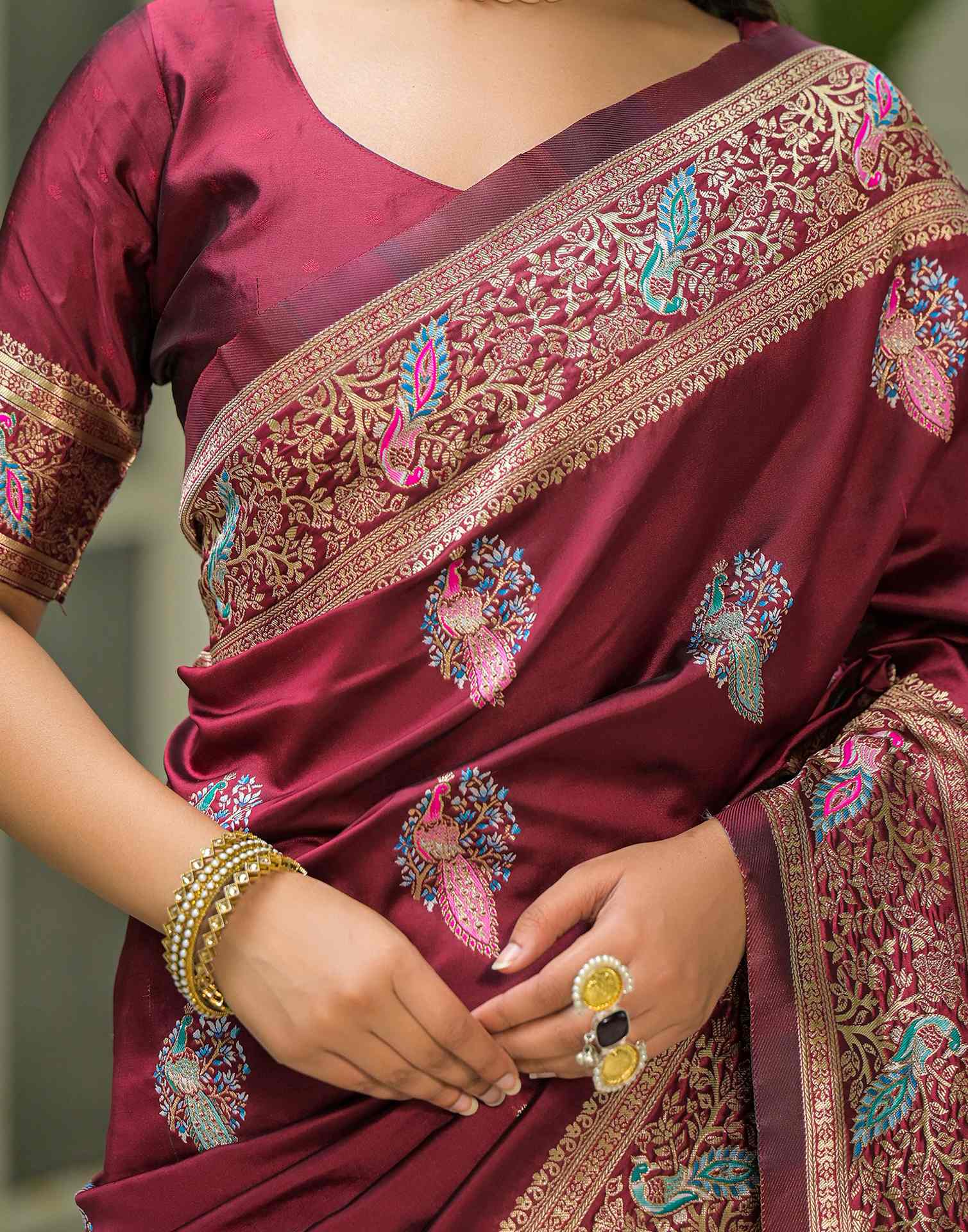 Maroon Silk Woven Saree