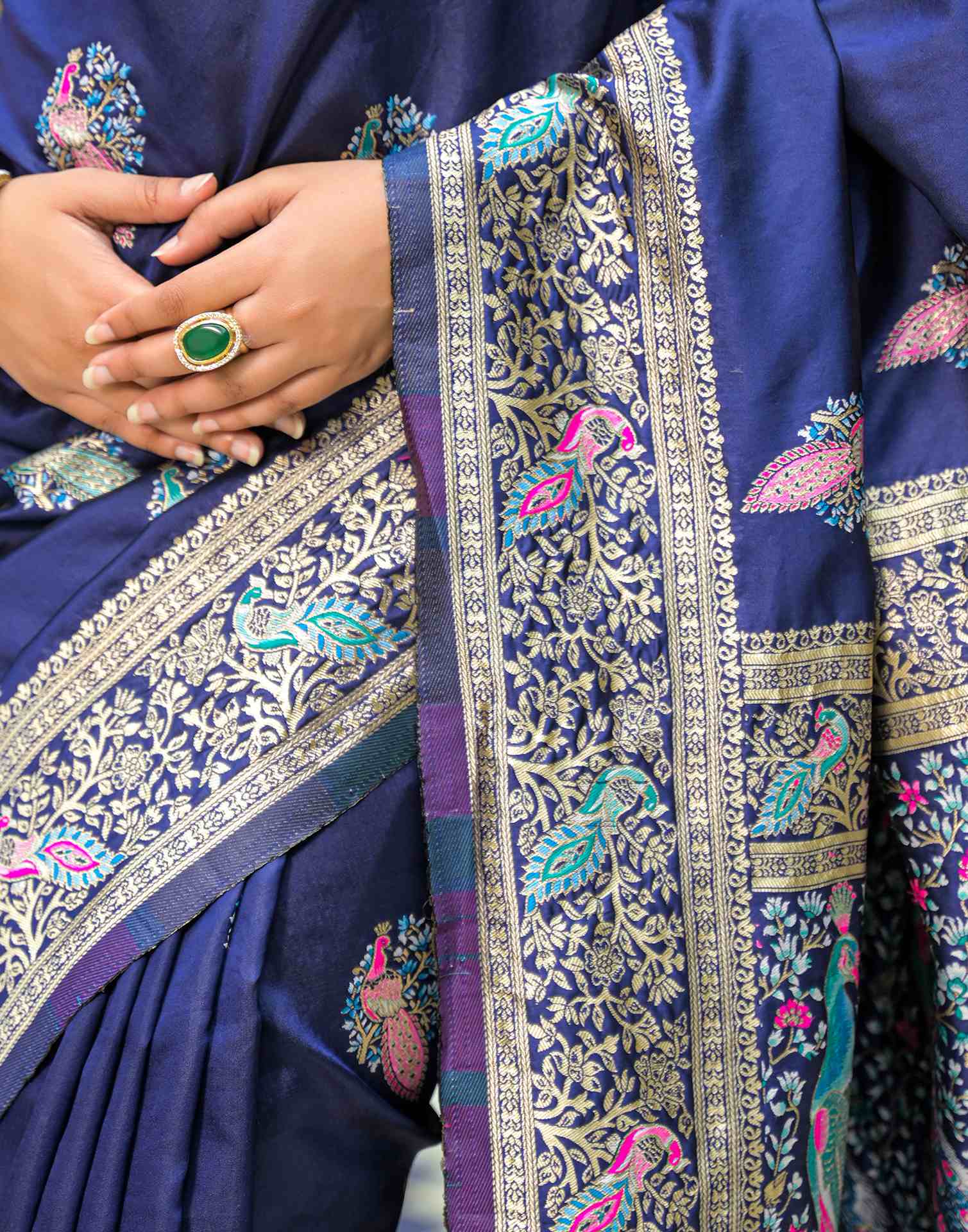 Navy Blue Silk Woven Saree