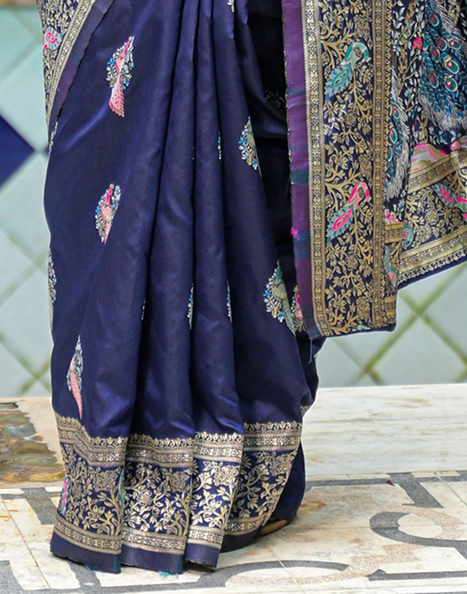 Navy Blue Silk Woven Saree