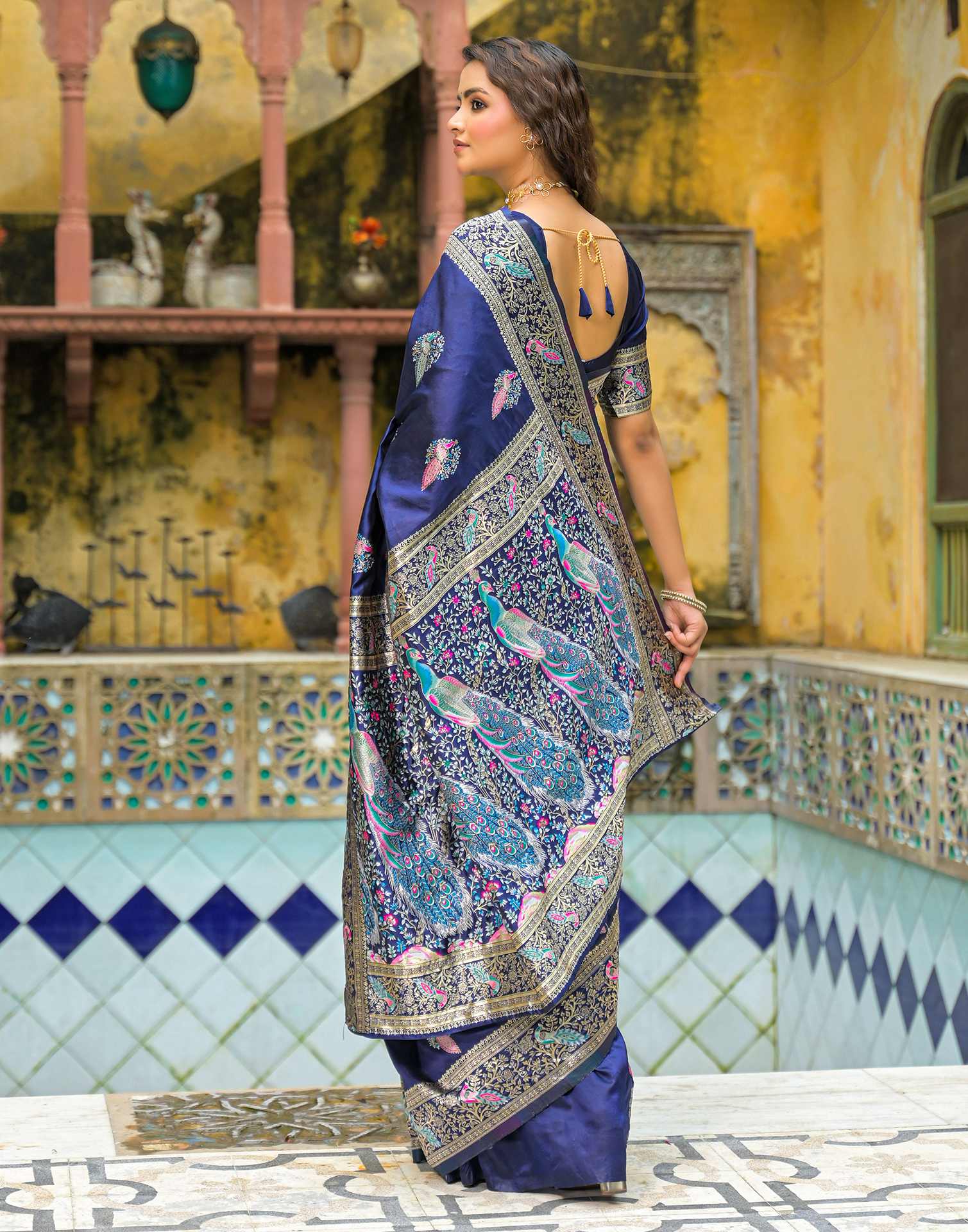 Navy Blue Silk Woven Saree