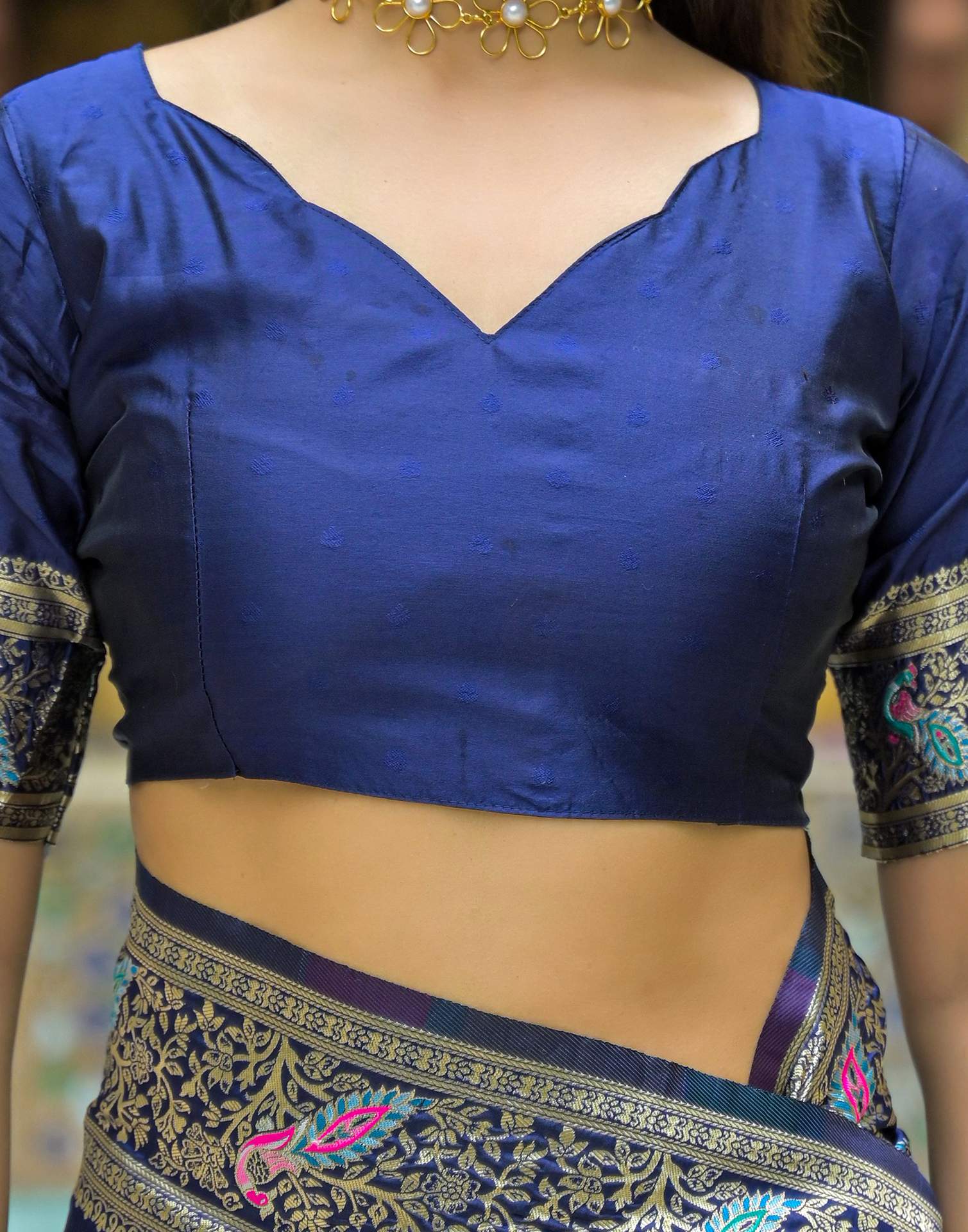 Navy Blue Silk Woven Saree