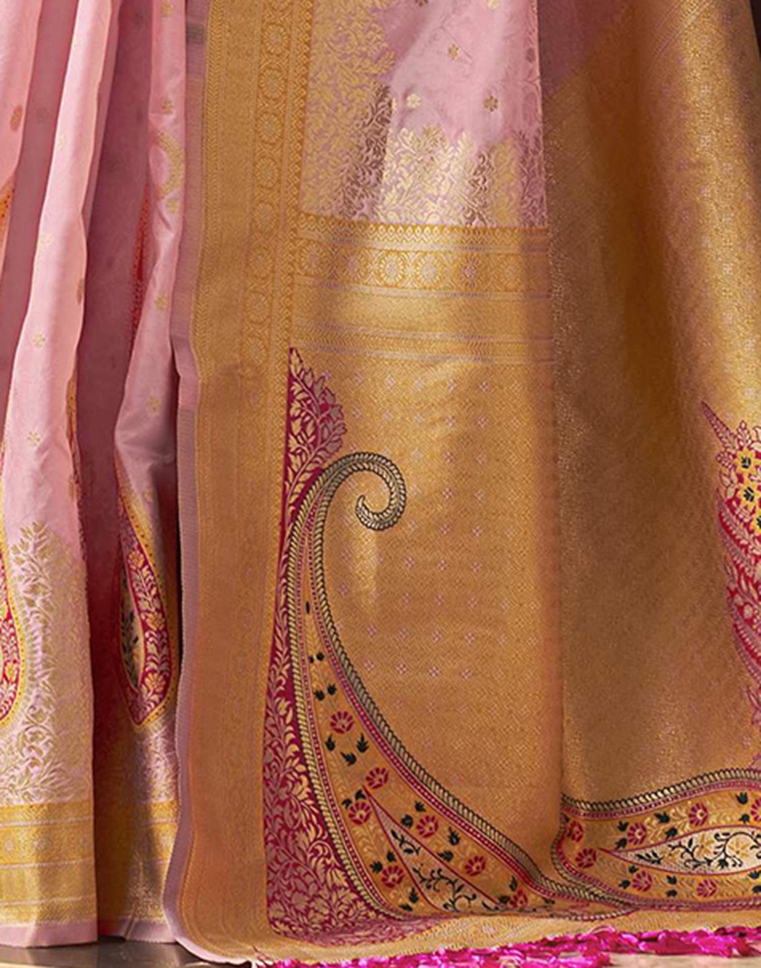 Baby Pink Silk Woven Saree