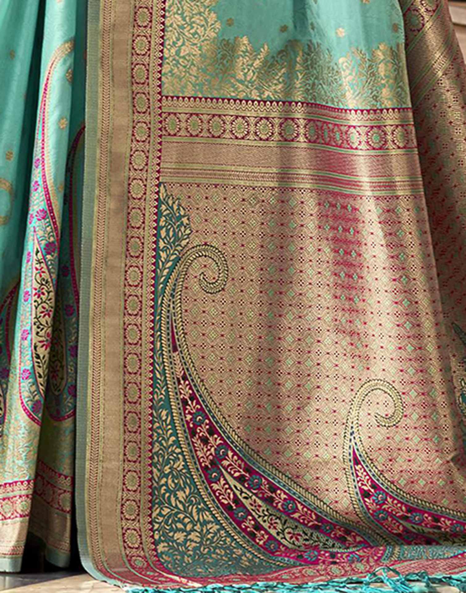 Turquoise Silk Woven Saree
