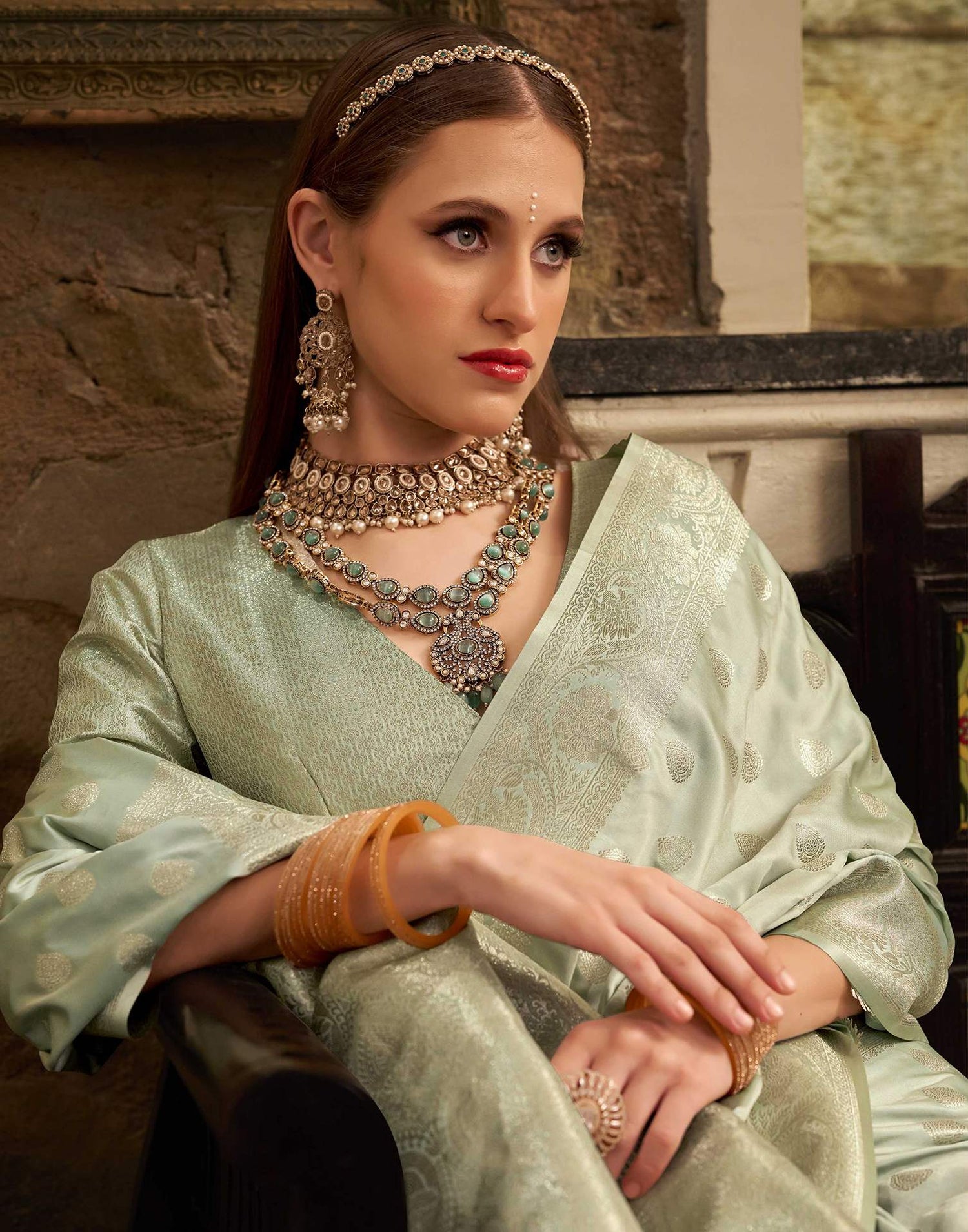 Light Pista Green Silk Woven Banarasi Saree