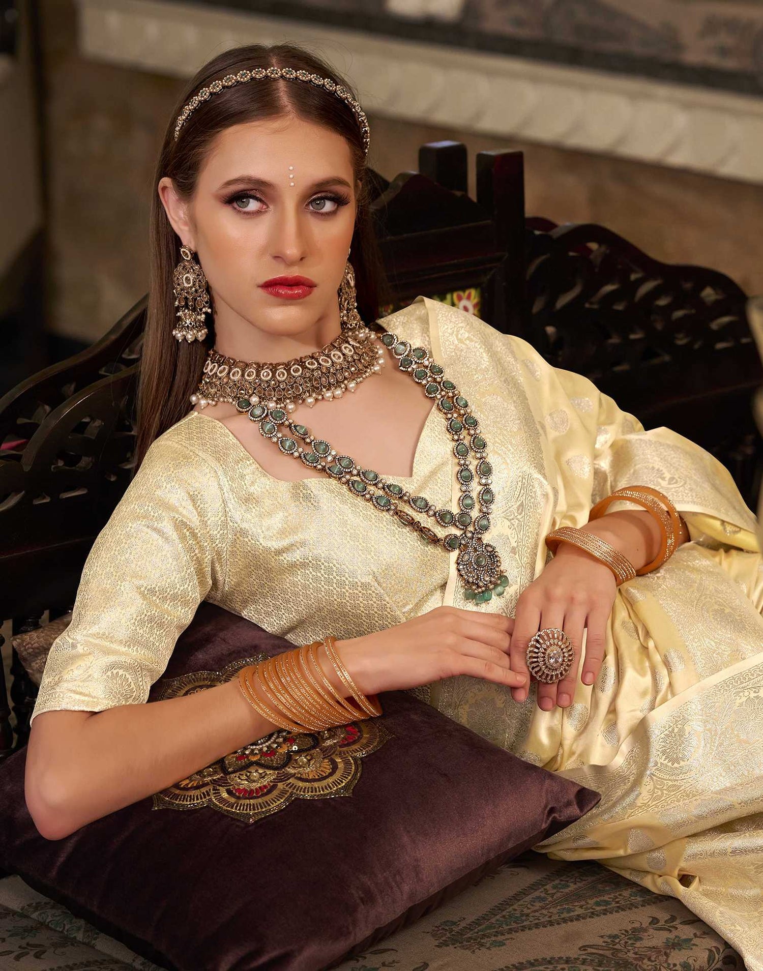 Light Yellow Silk Woven Banarasi Saree