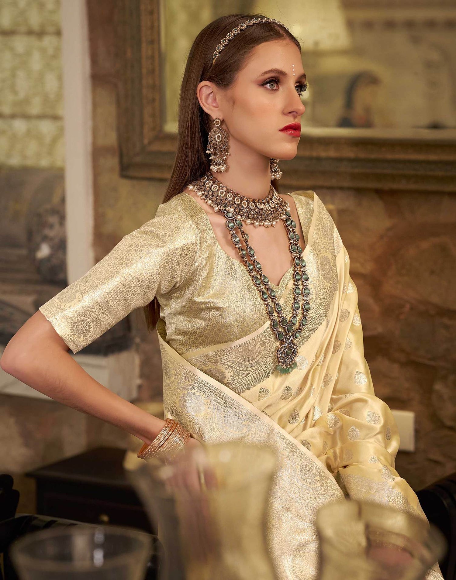 Light Yellow Silk Woven Banarasi Saree