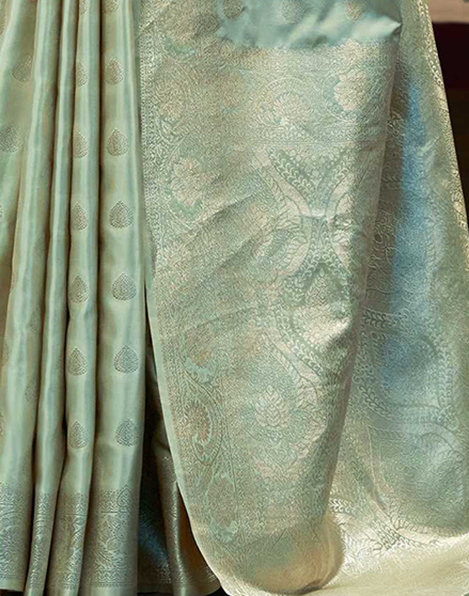 Mint Green Silk Woven Banarasi Saree