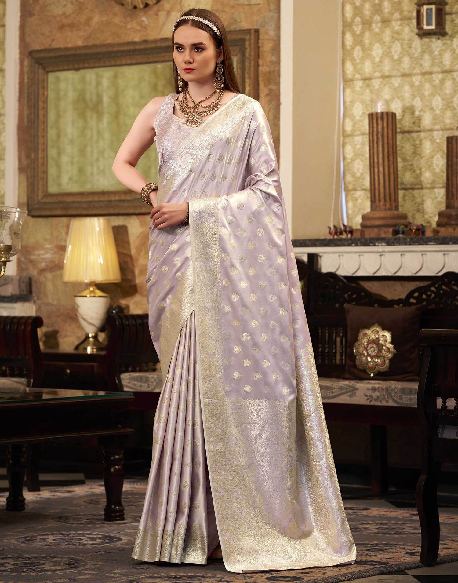 Lavender Silk Woven Banarasi Saree