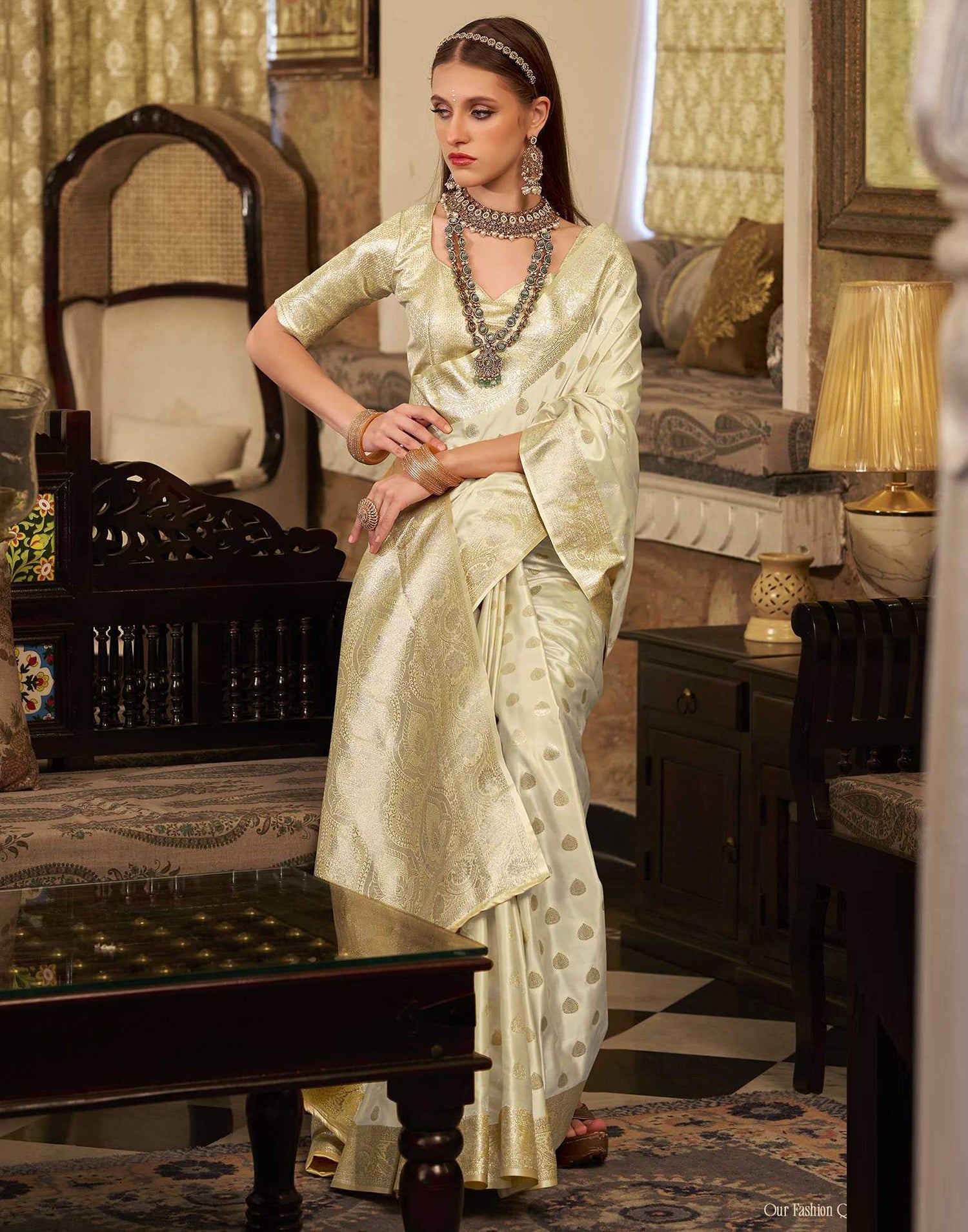 Off White Silk Woven Banarasi Saree