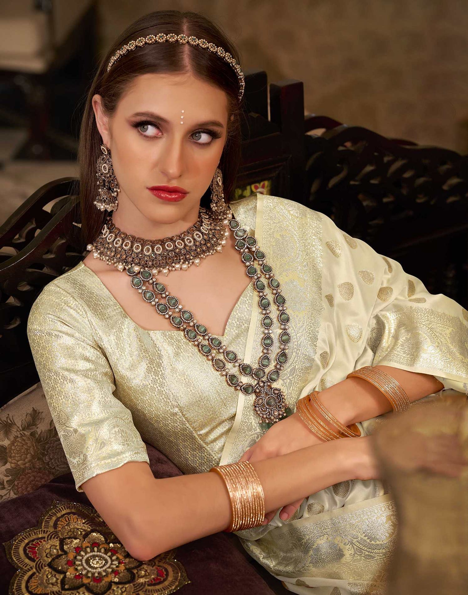 Off White Silk Woven Banarasi Saree