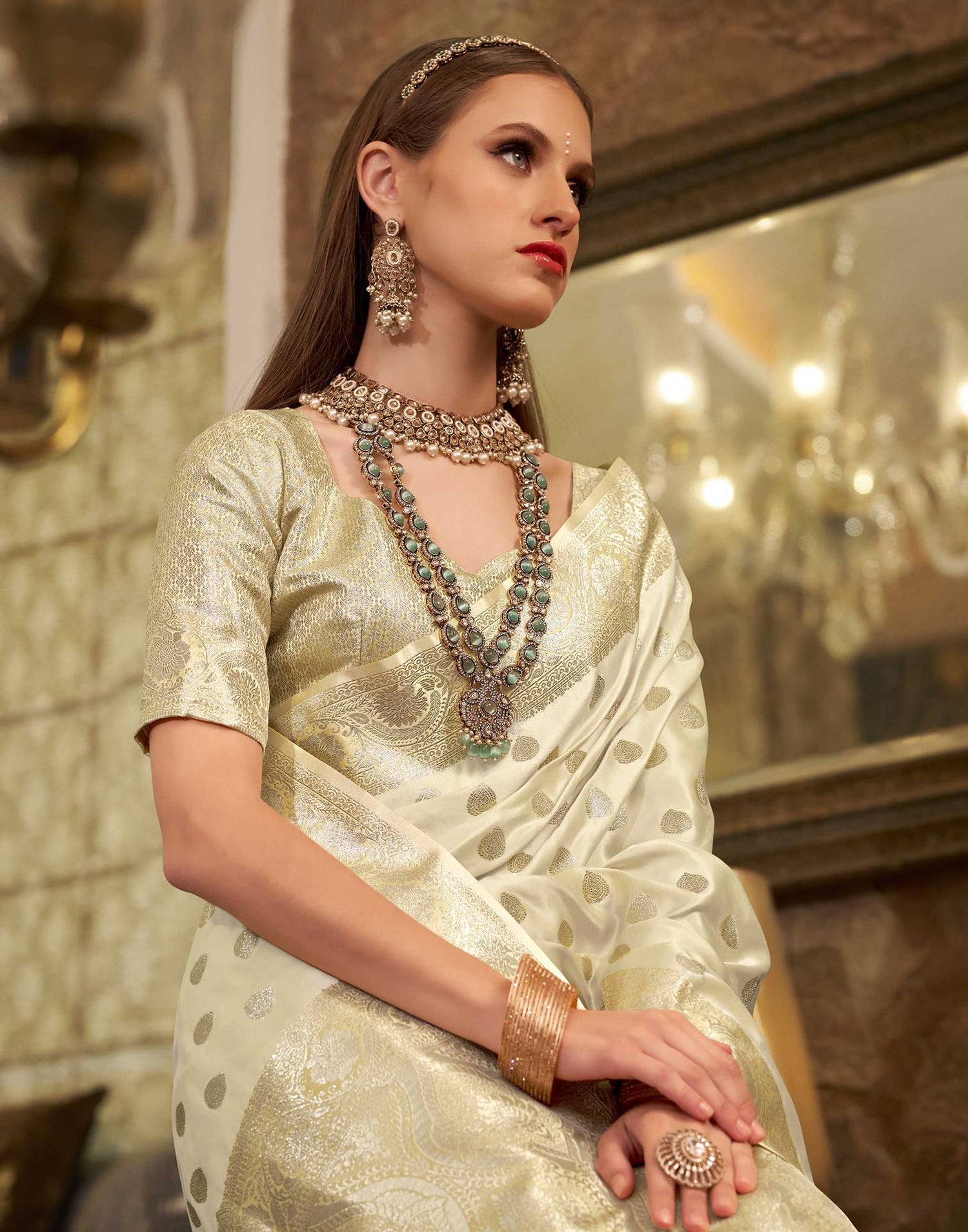 Off White Silk Woven Banarasi Saree