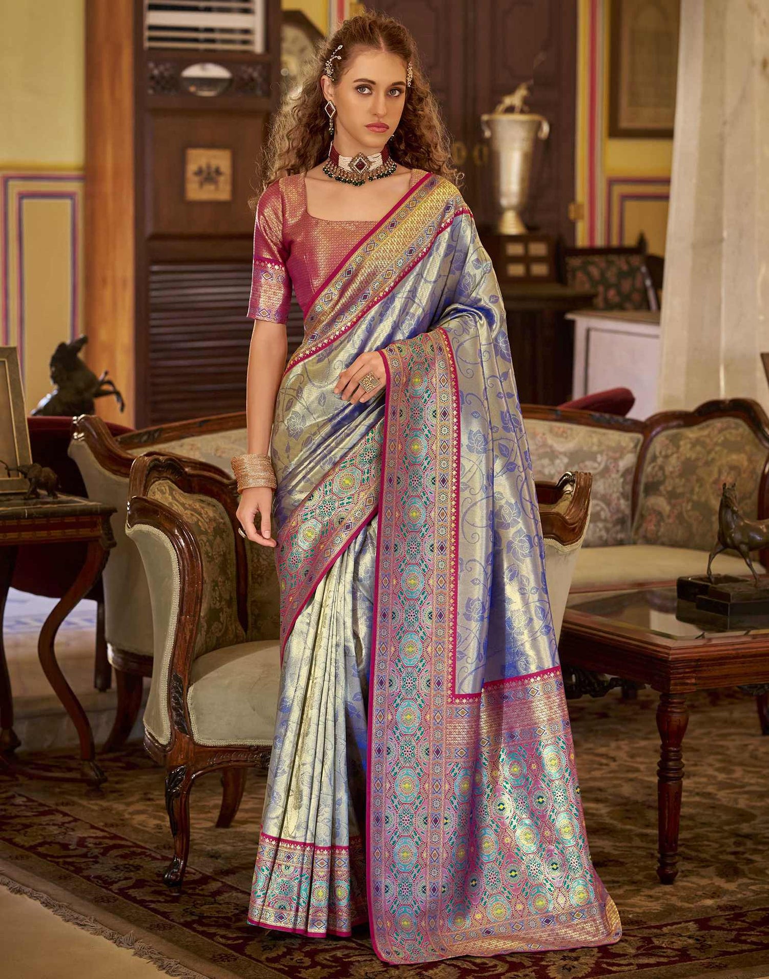 Blue Tissue Silk Woven Banarasi Saree
