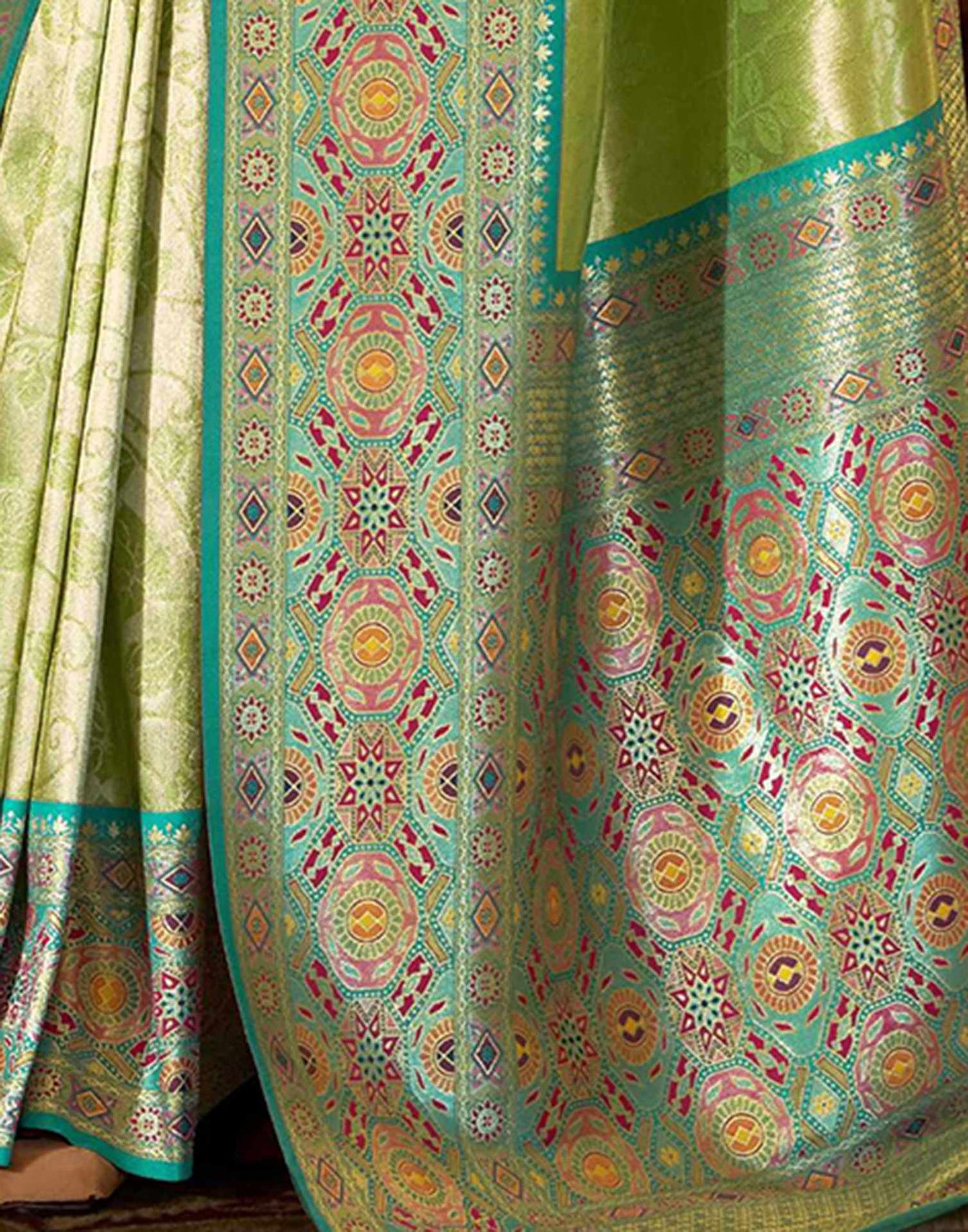 Parrot Green Tissue Silk Woven Banarasi Saree