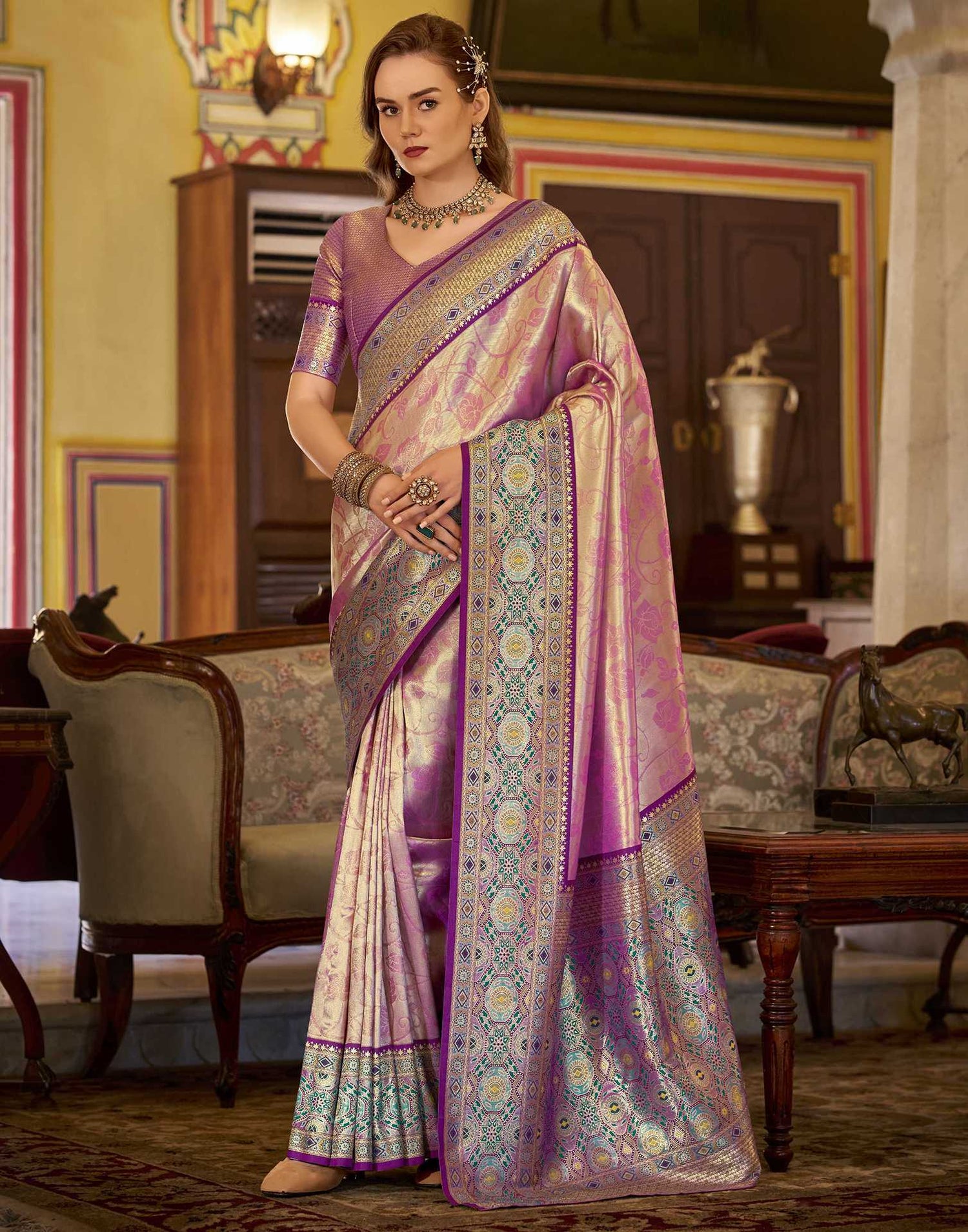 Pink Tissue Silk Woven Banarasi Saree