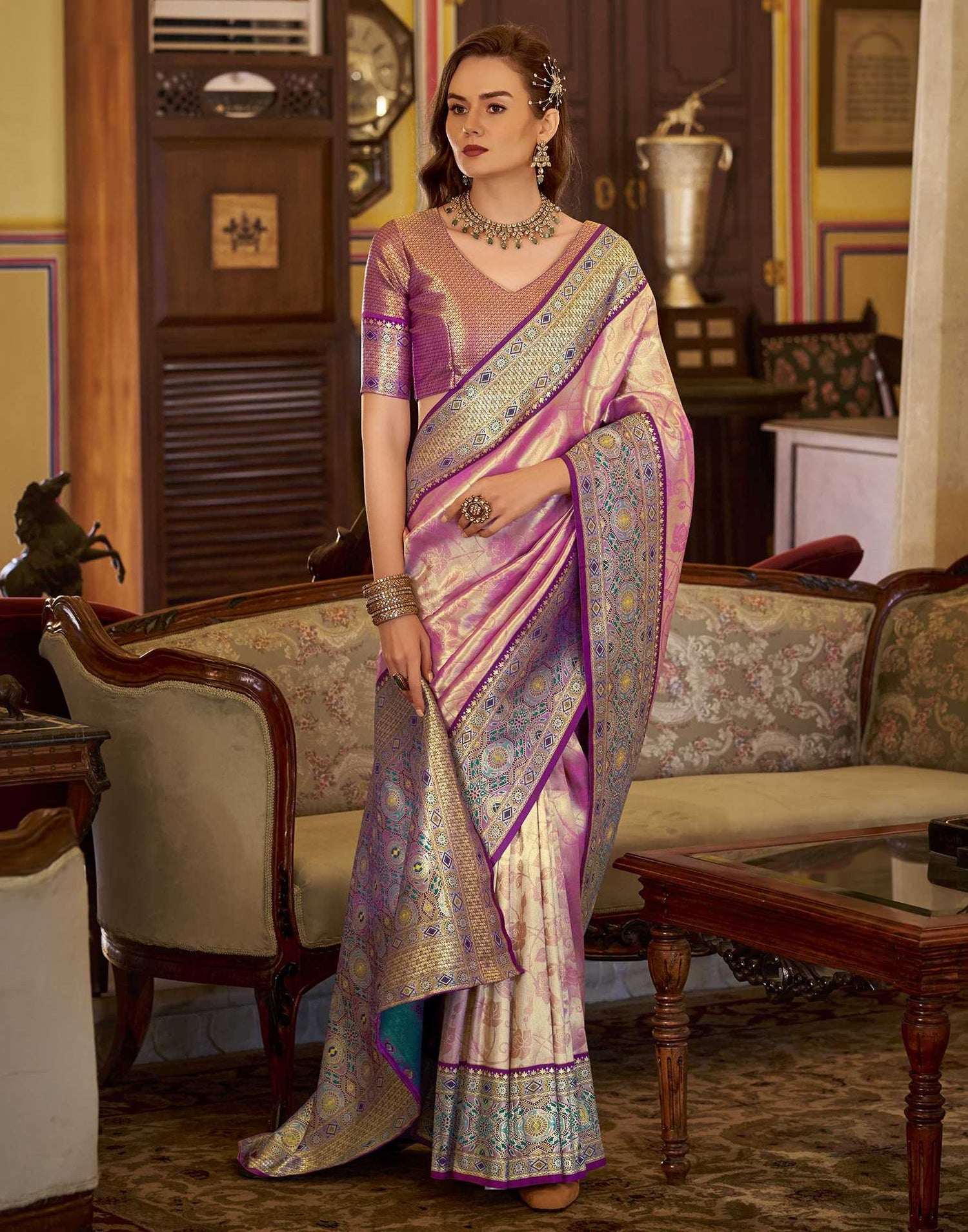 Pink Tissue Silk Woven Banarasi Saree