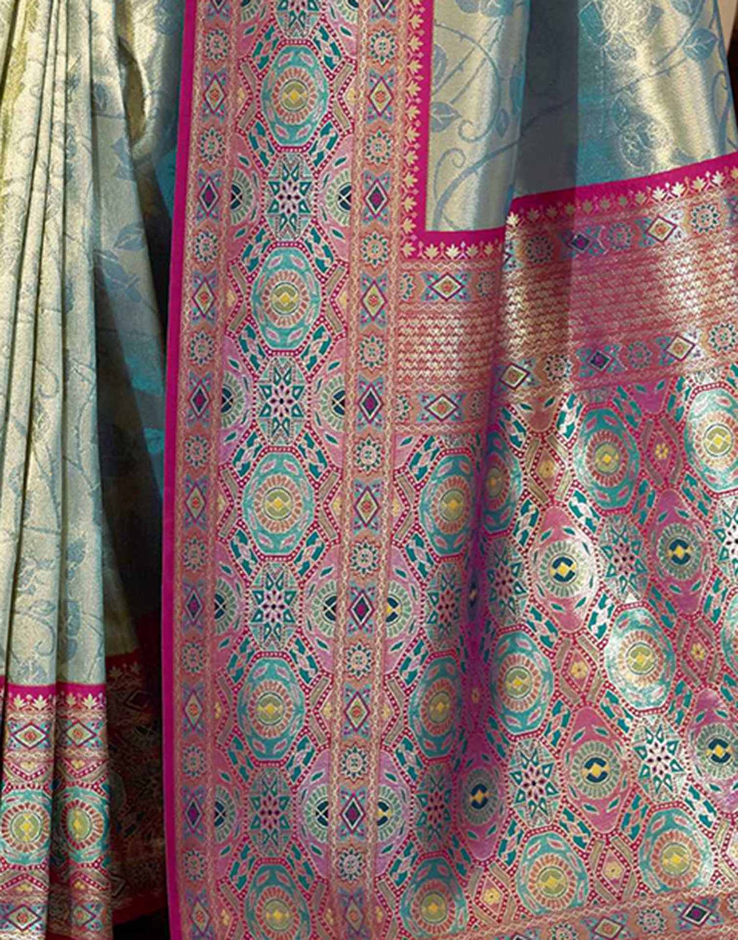 Teal Blue Tissue Silk Woven Banarasi Saree