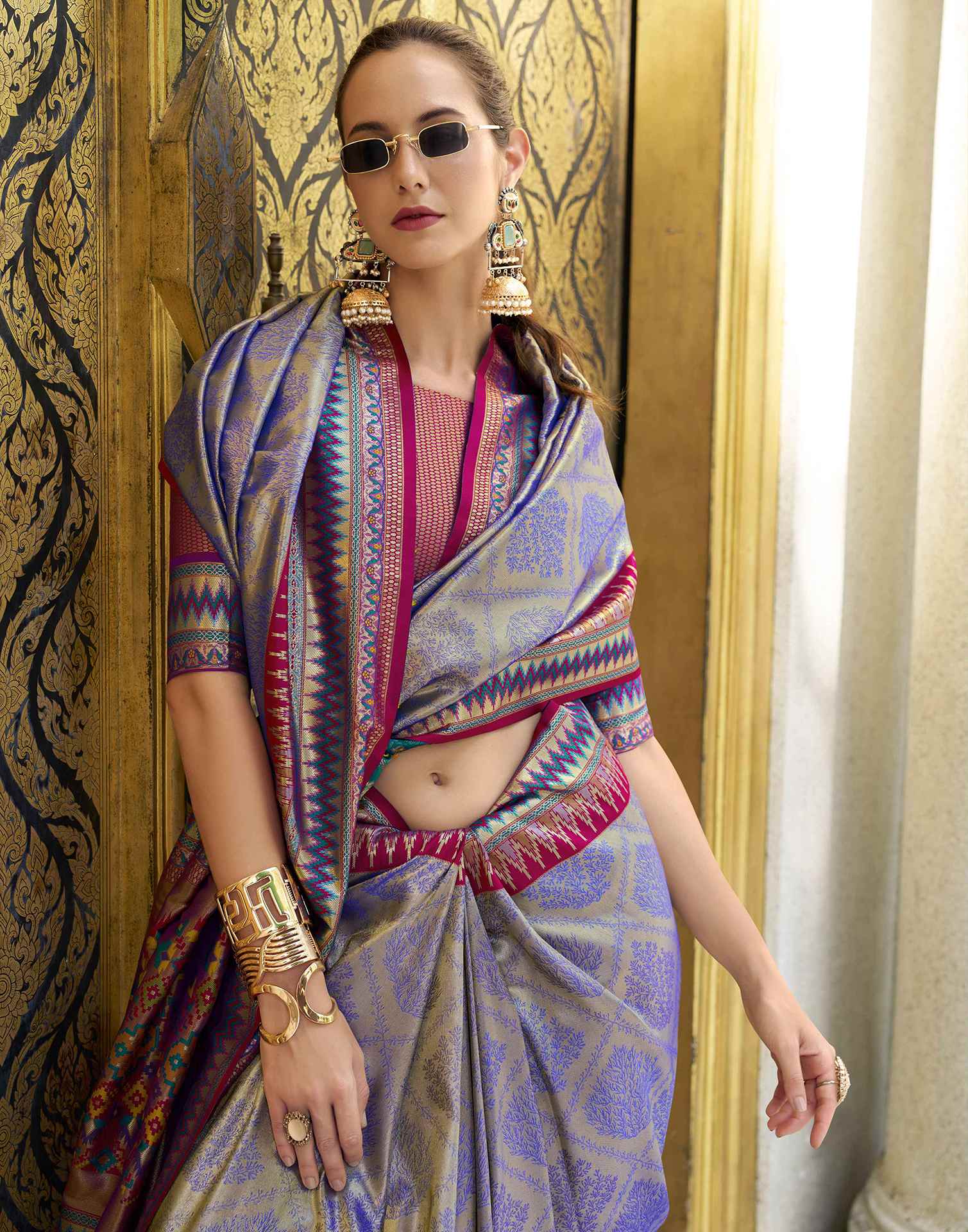 Blue Tissue Silk Woven Saree
