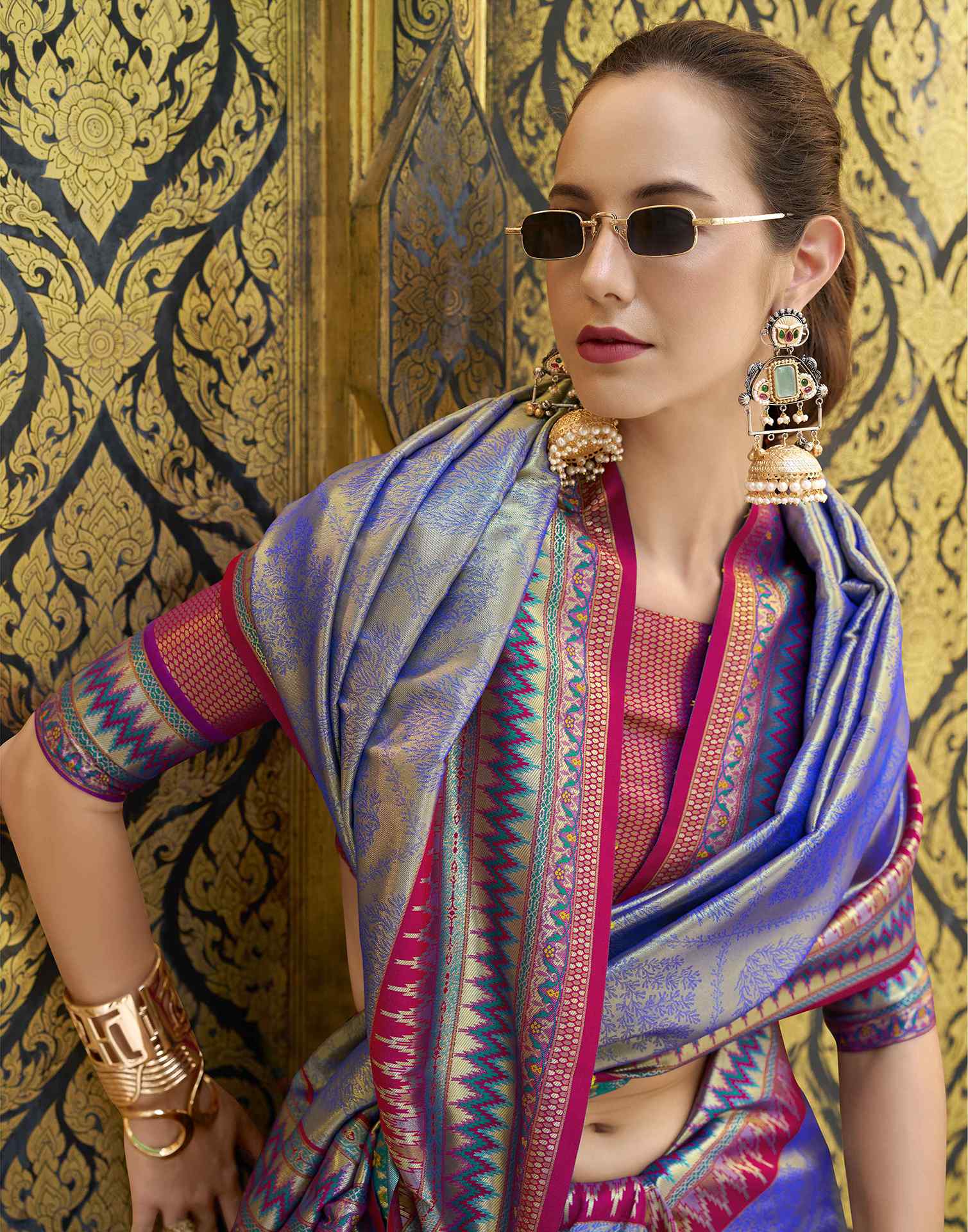 Blue Tissue Silk Woven Saree