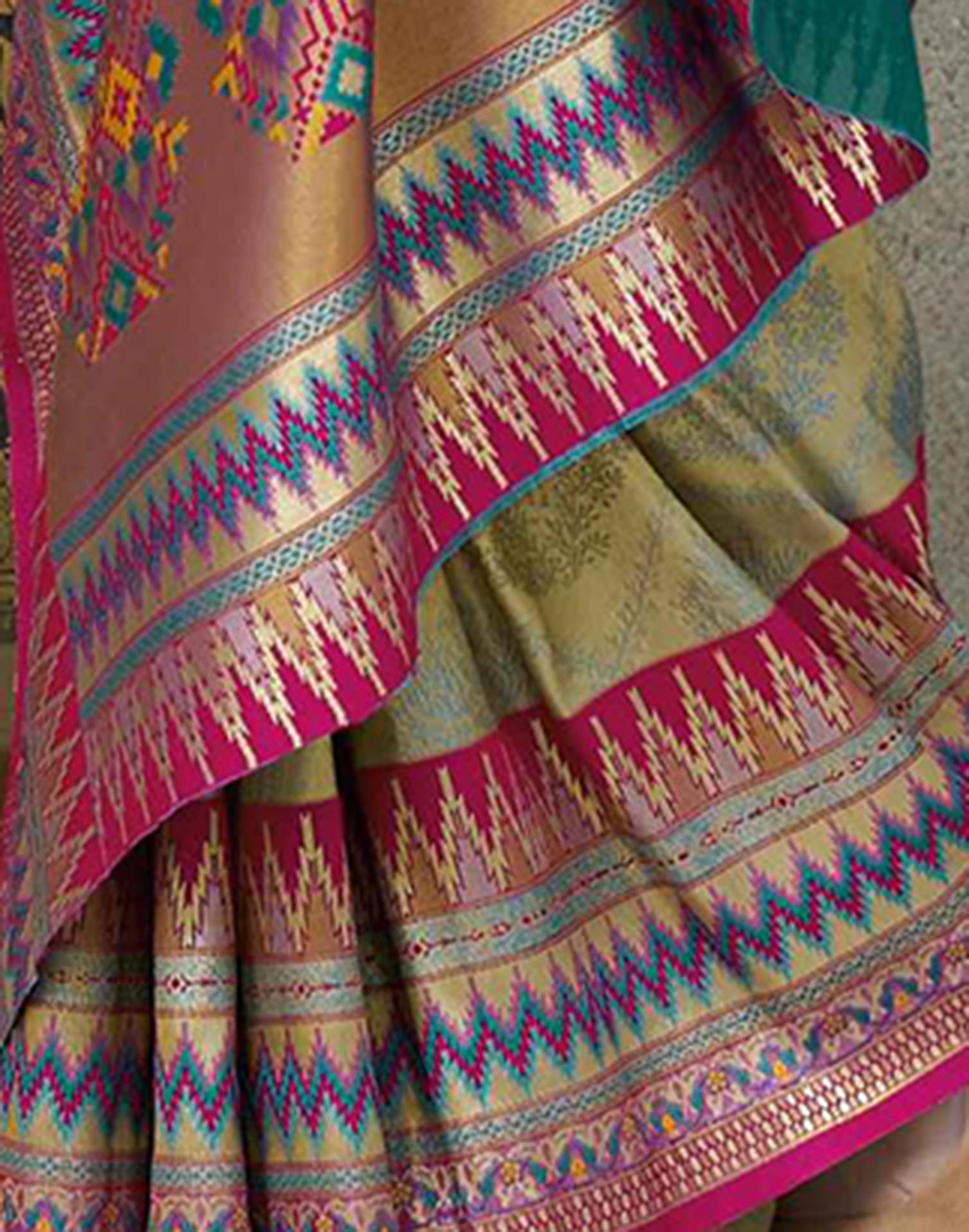 Teal Green Tissue Silk Woven Saree