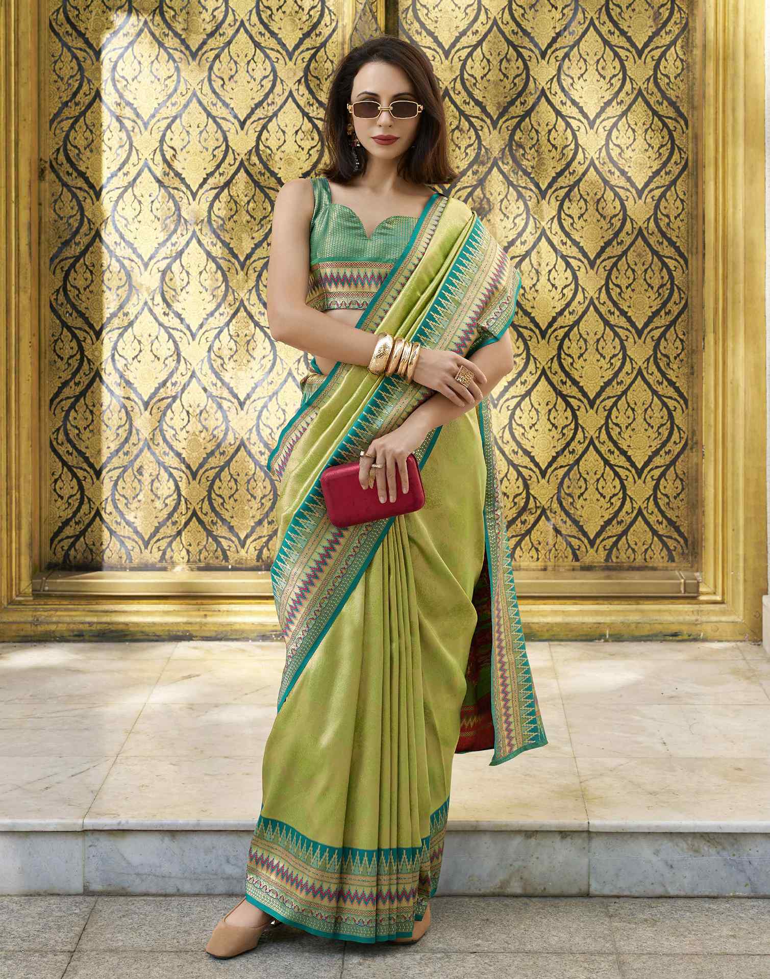 Parrot Green Tissue Silk Woven Saree