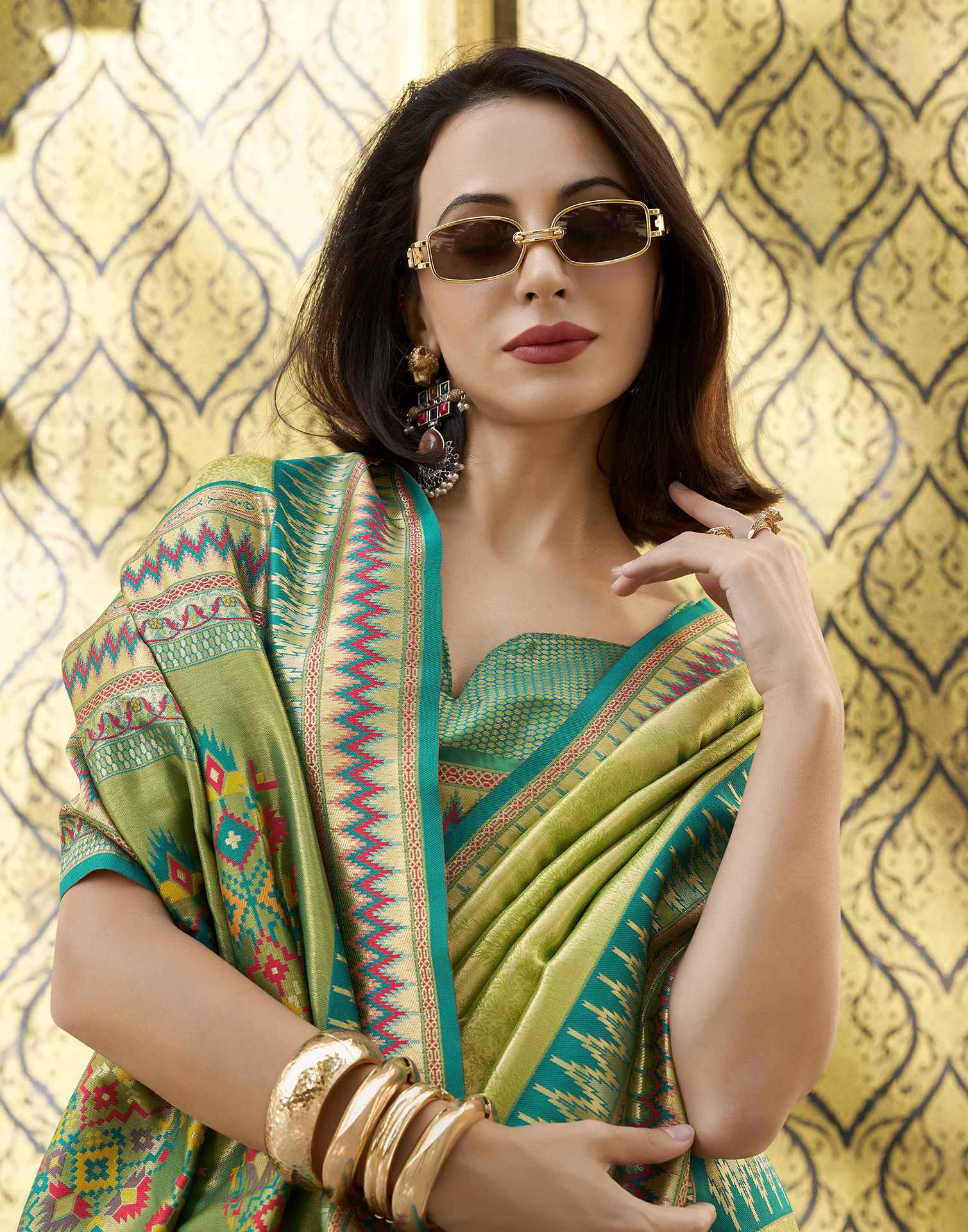 Parrot Green Tissue Silk Woven Saree