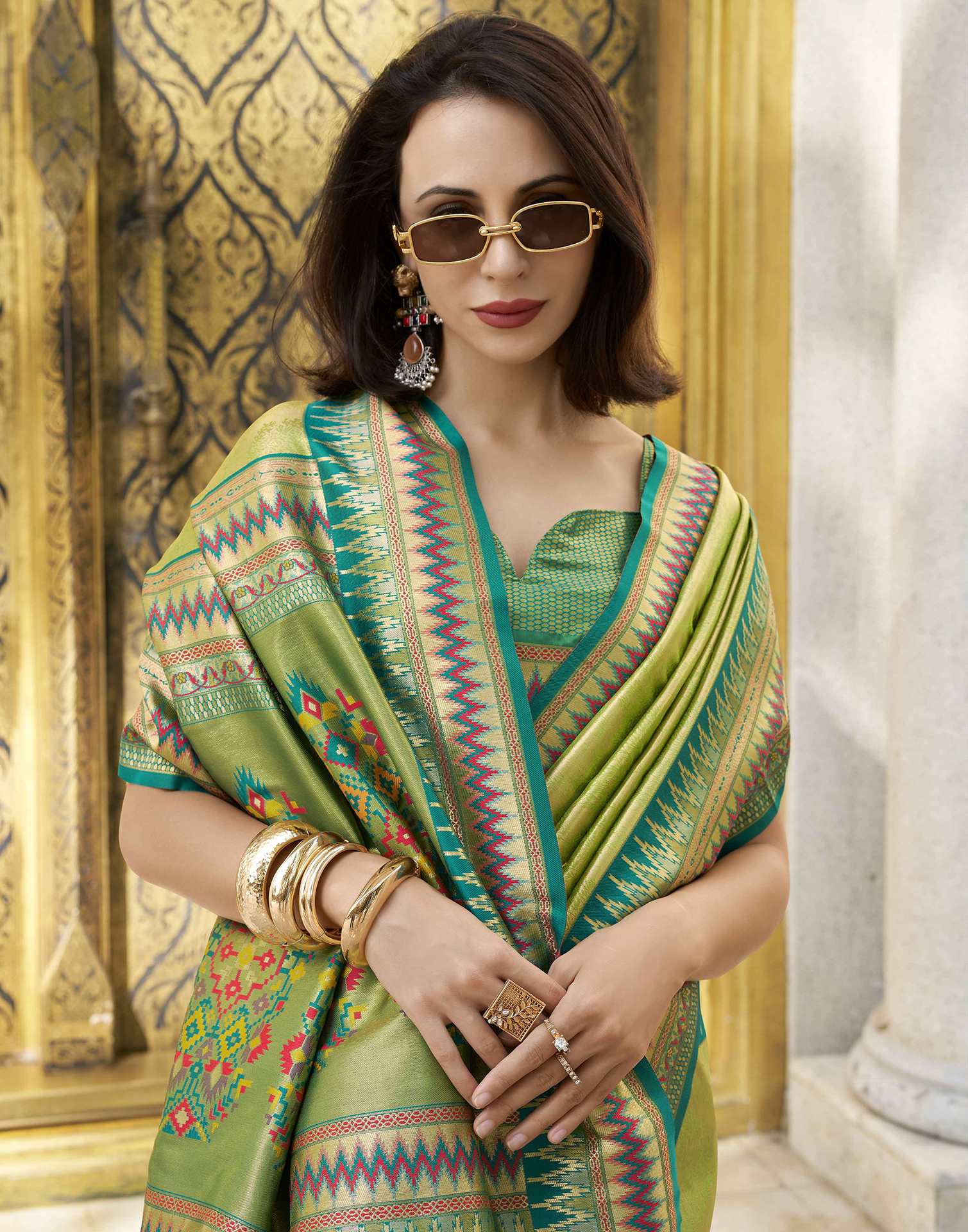 Parrot Green Tissue Silk Woven Saree