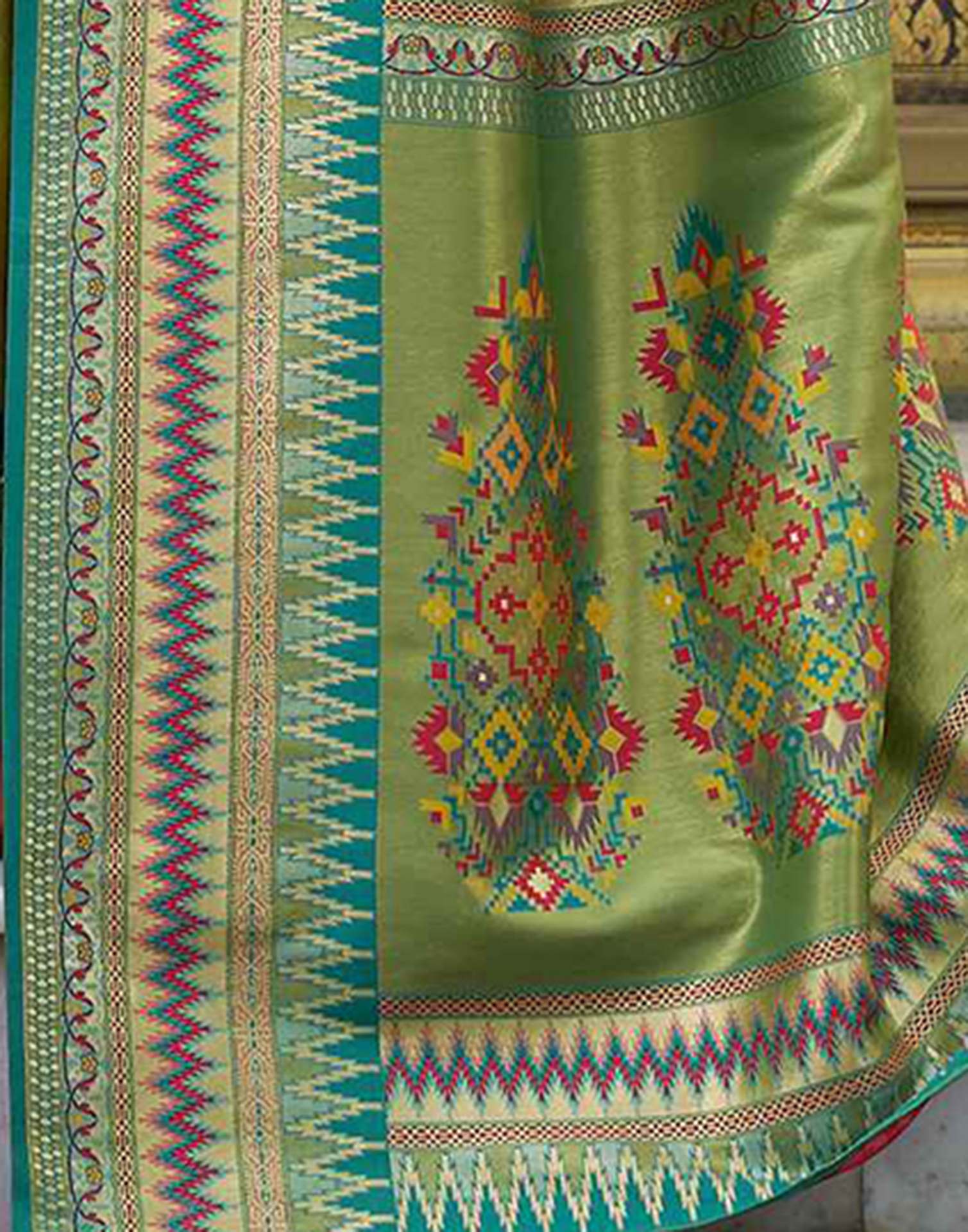 Parrot Green Tissue Silk Woven Saree