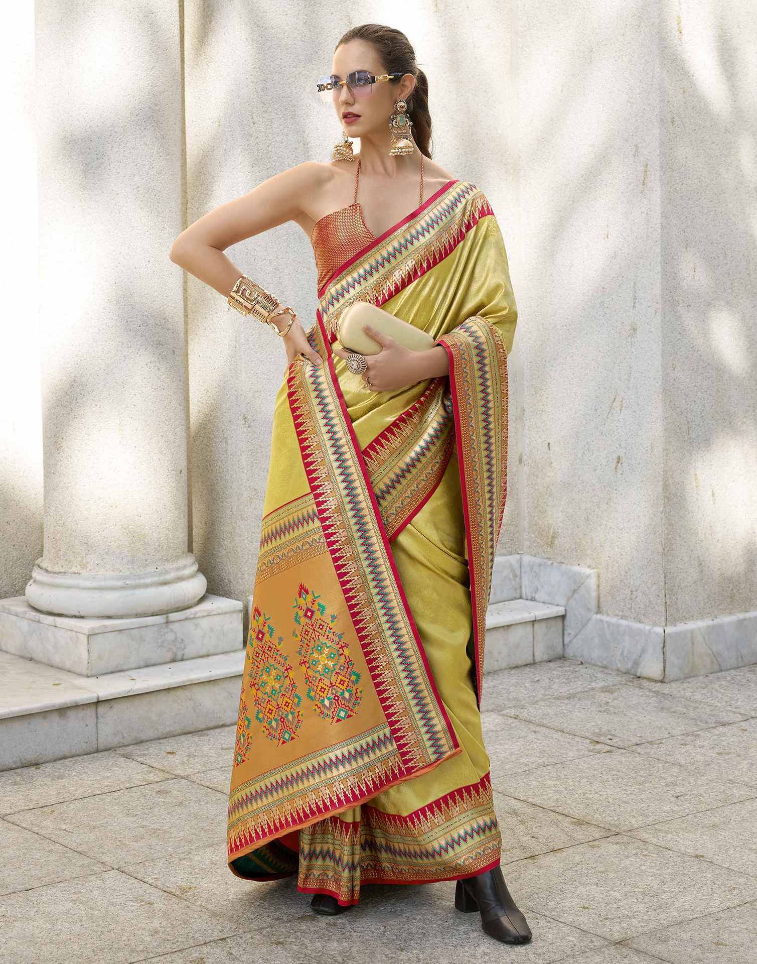 Yellow Tissue Silk Woven Saree