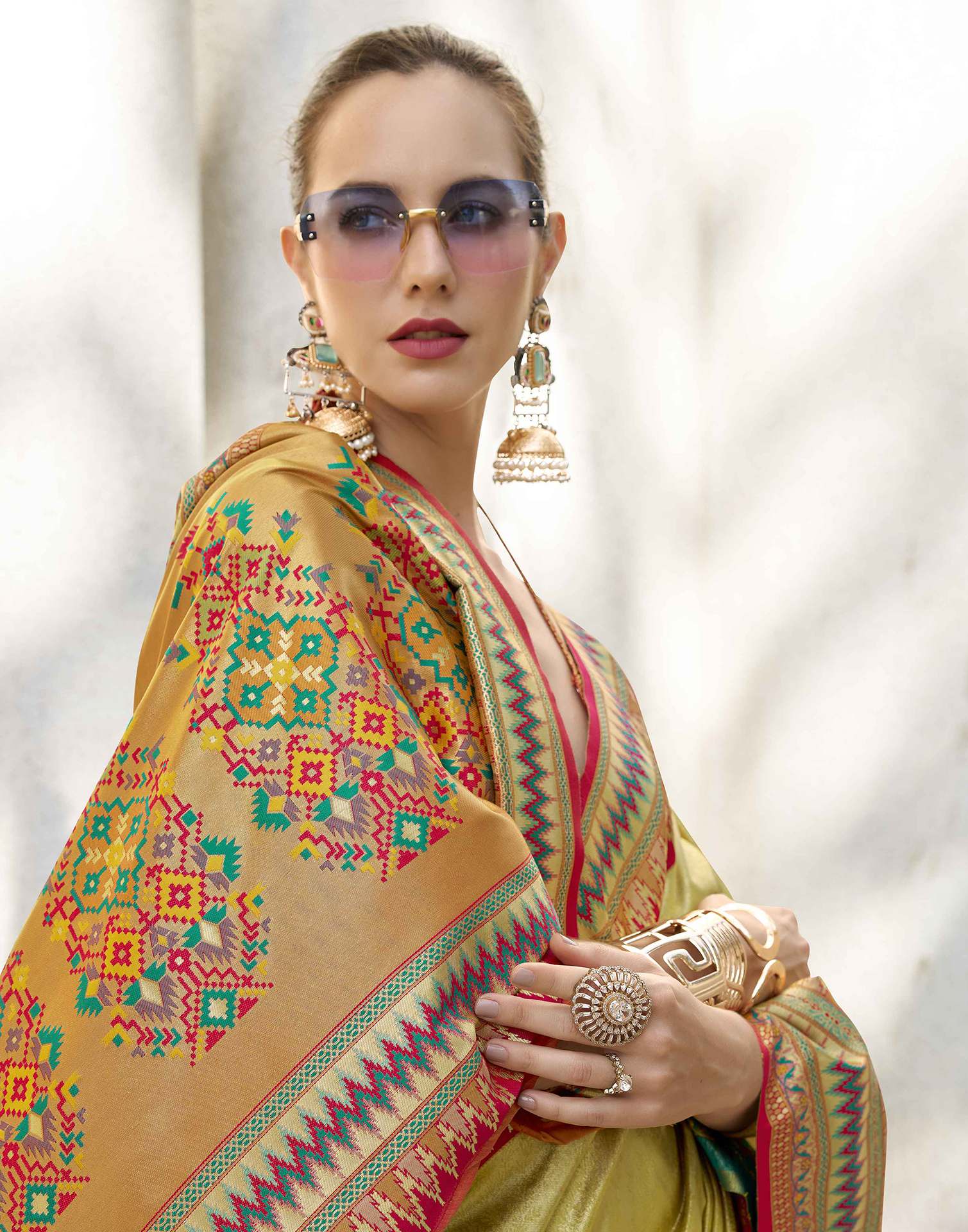 Yellow Tissue Silk Woven Saree