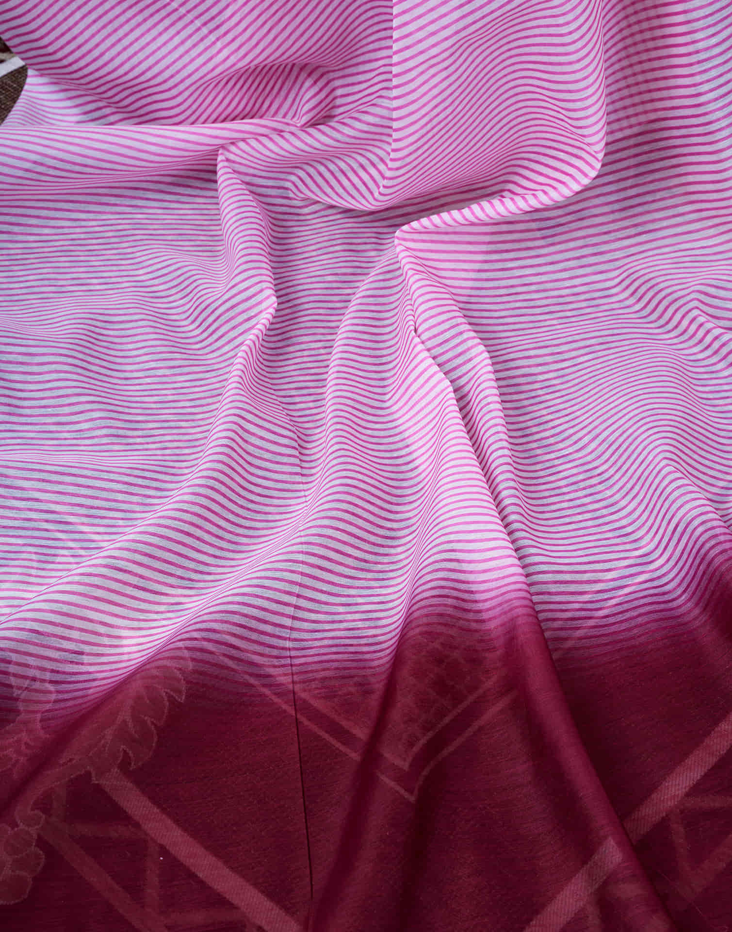 Ready To Wear Pink Chanderi Printed Saree With Pocket