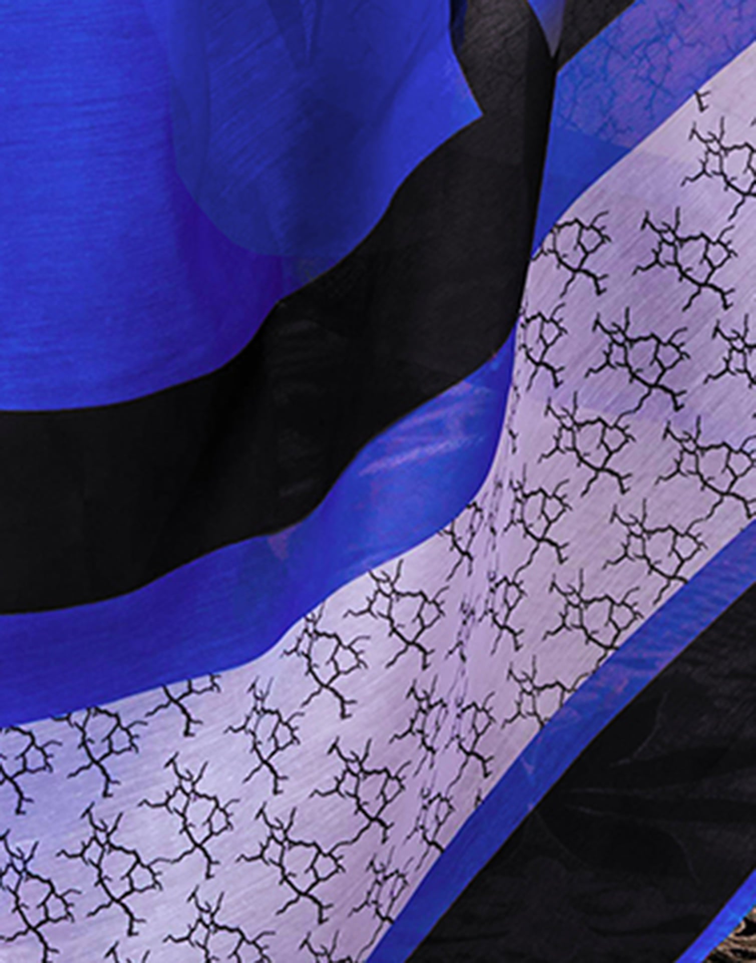 Ready To Wear Dark Blue Chanderi Printed Saree With Pocket