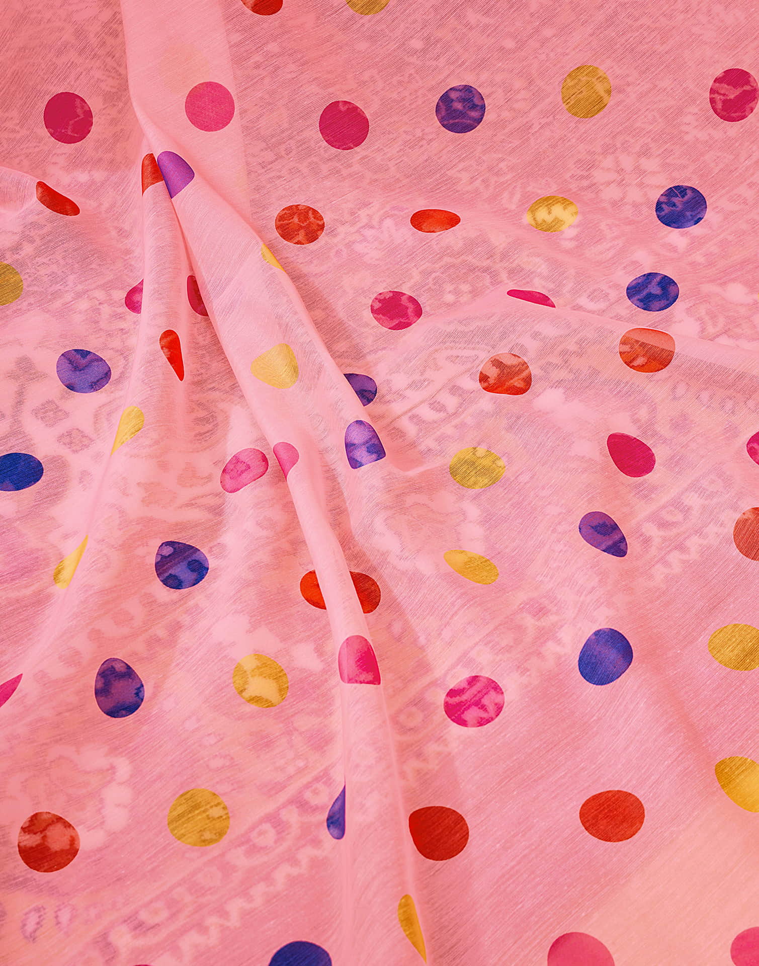Ready To Wear Peach Chanderi Printed Saree With Pocket