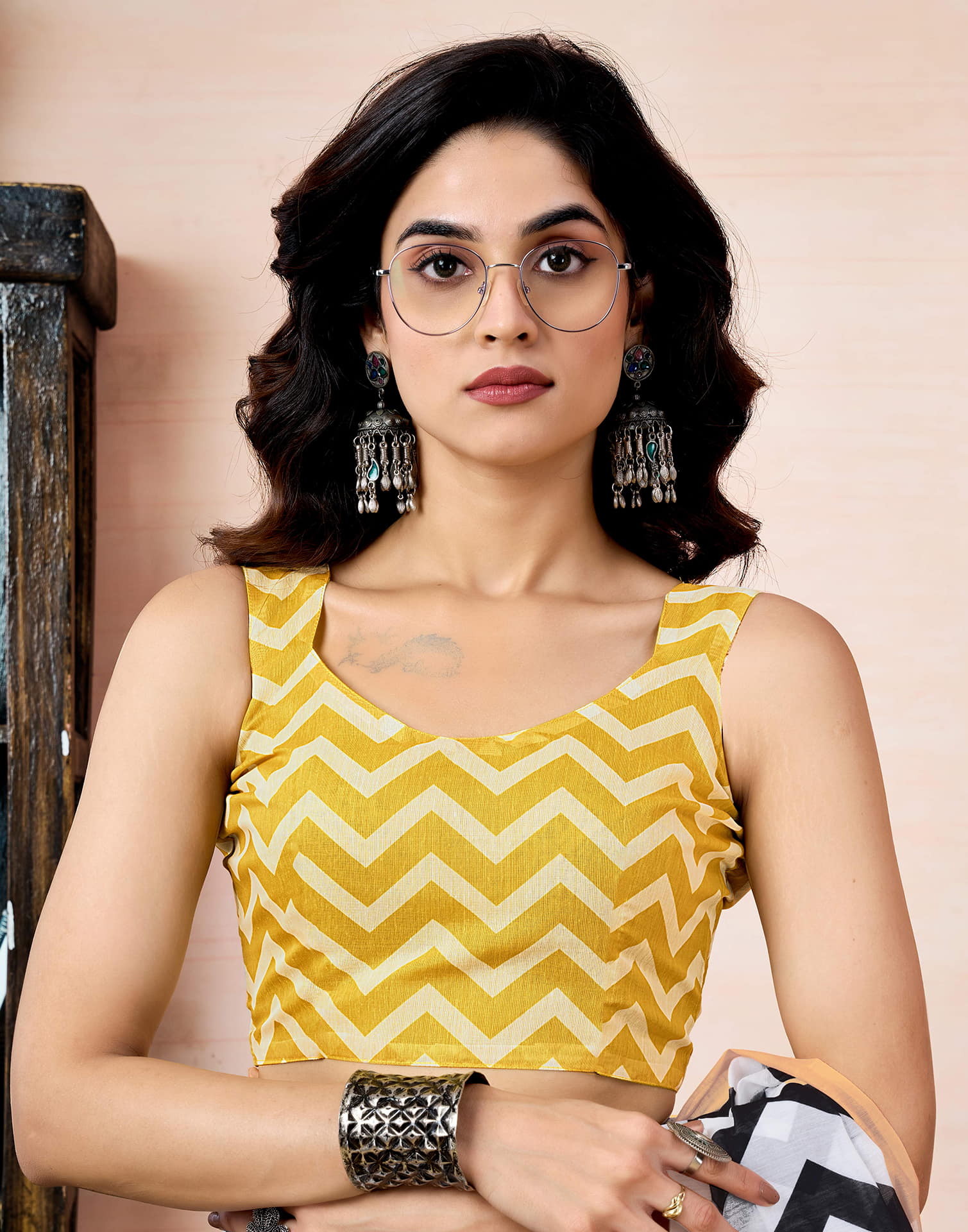 Ready To Wear White Chanderi Printed Saree With Pocket