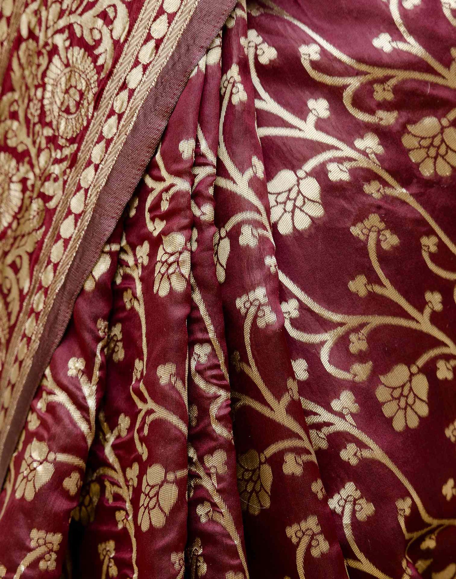 Maroon Silk Woven Banarasi Saree