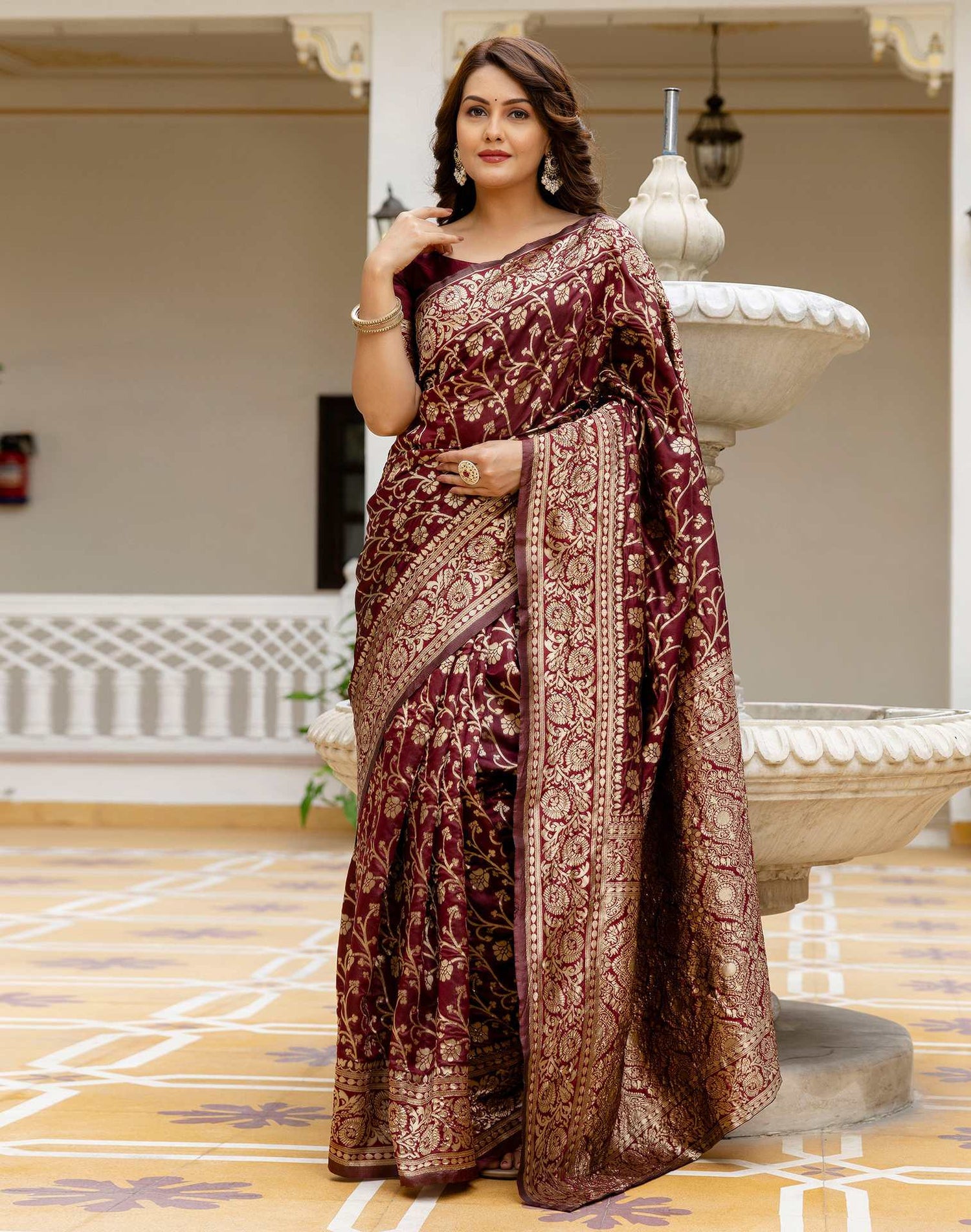 Maroon Silk Woven Banarasi Saree