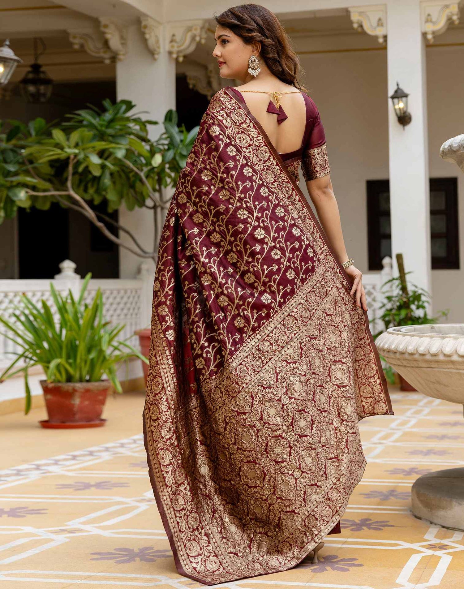 Maroon Silk Woven Banarasi Saree