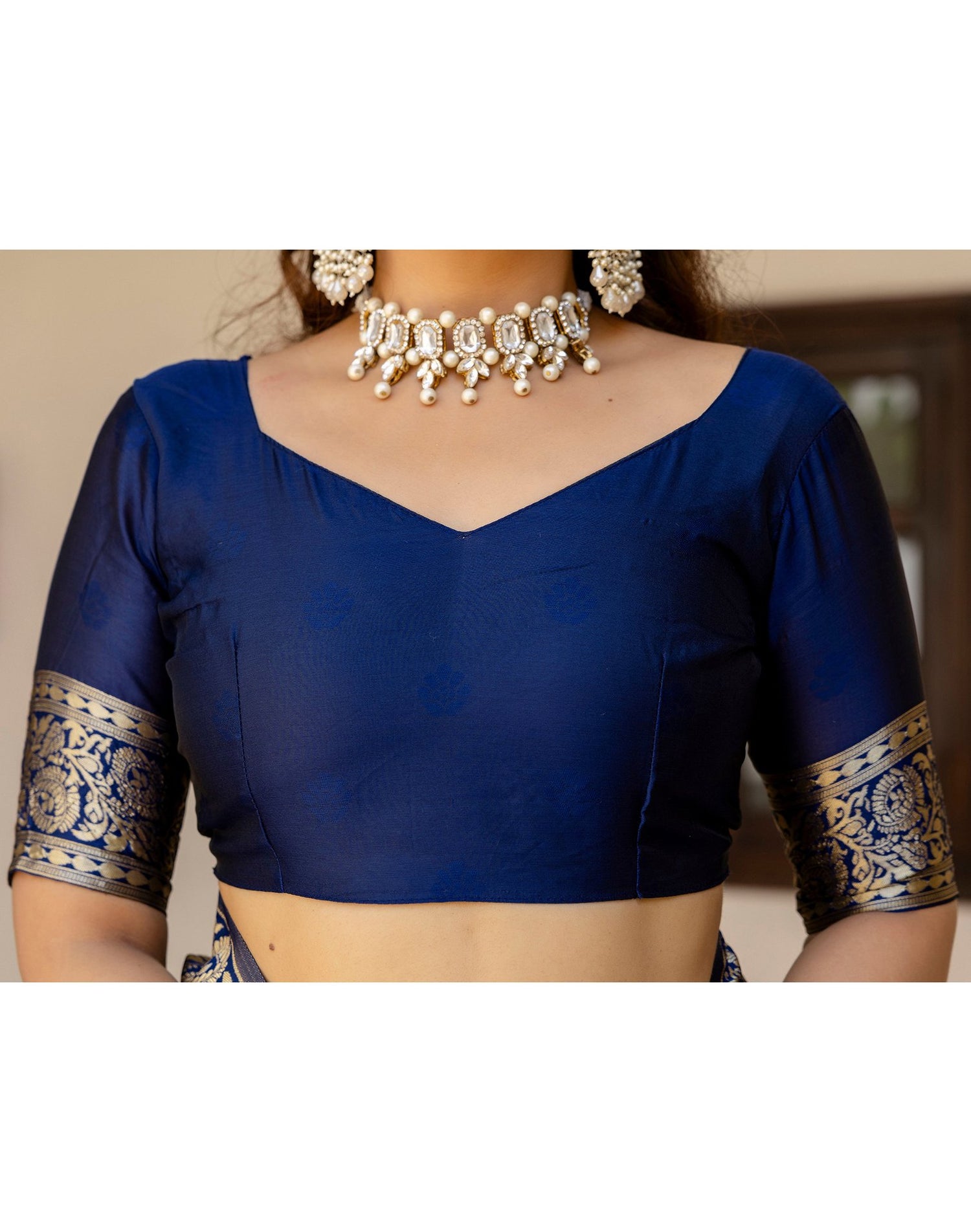 Navy Blue Silk Woven Banarasi Saree