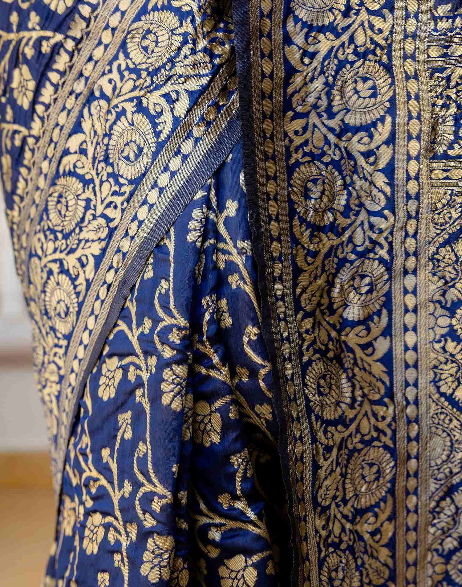 Navy Blue Silk Woven Banarasi Saree