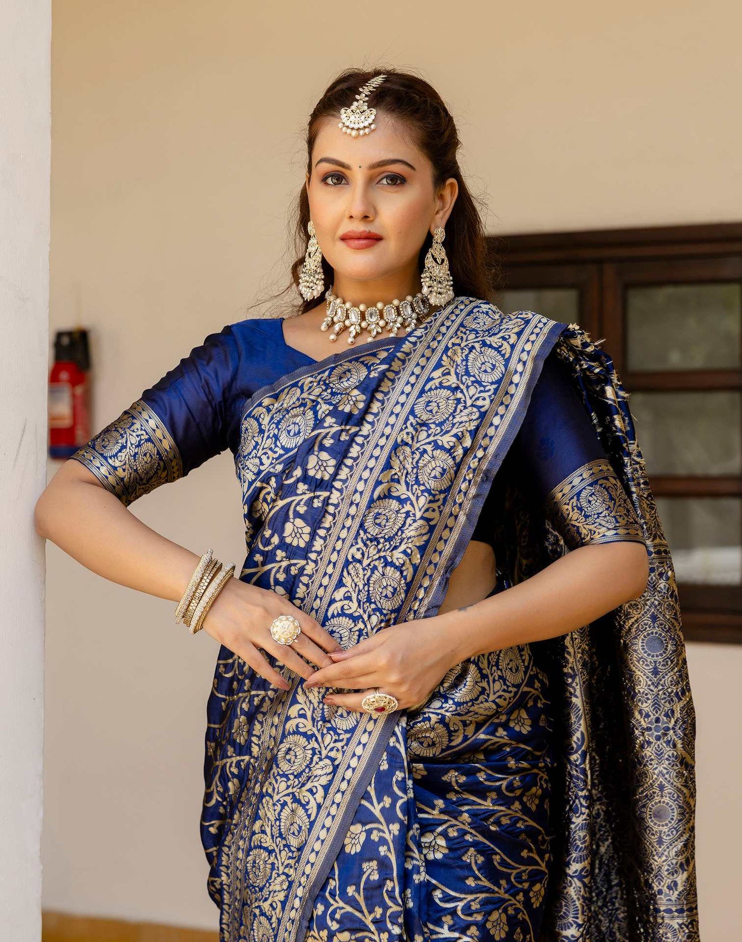 Navy Blue Silk Woven Banarasi Saree