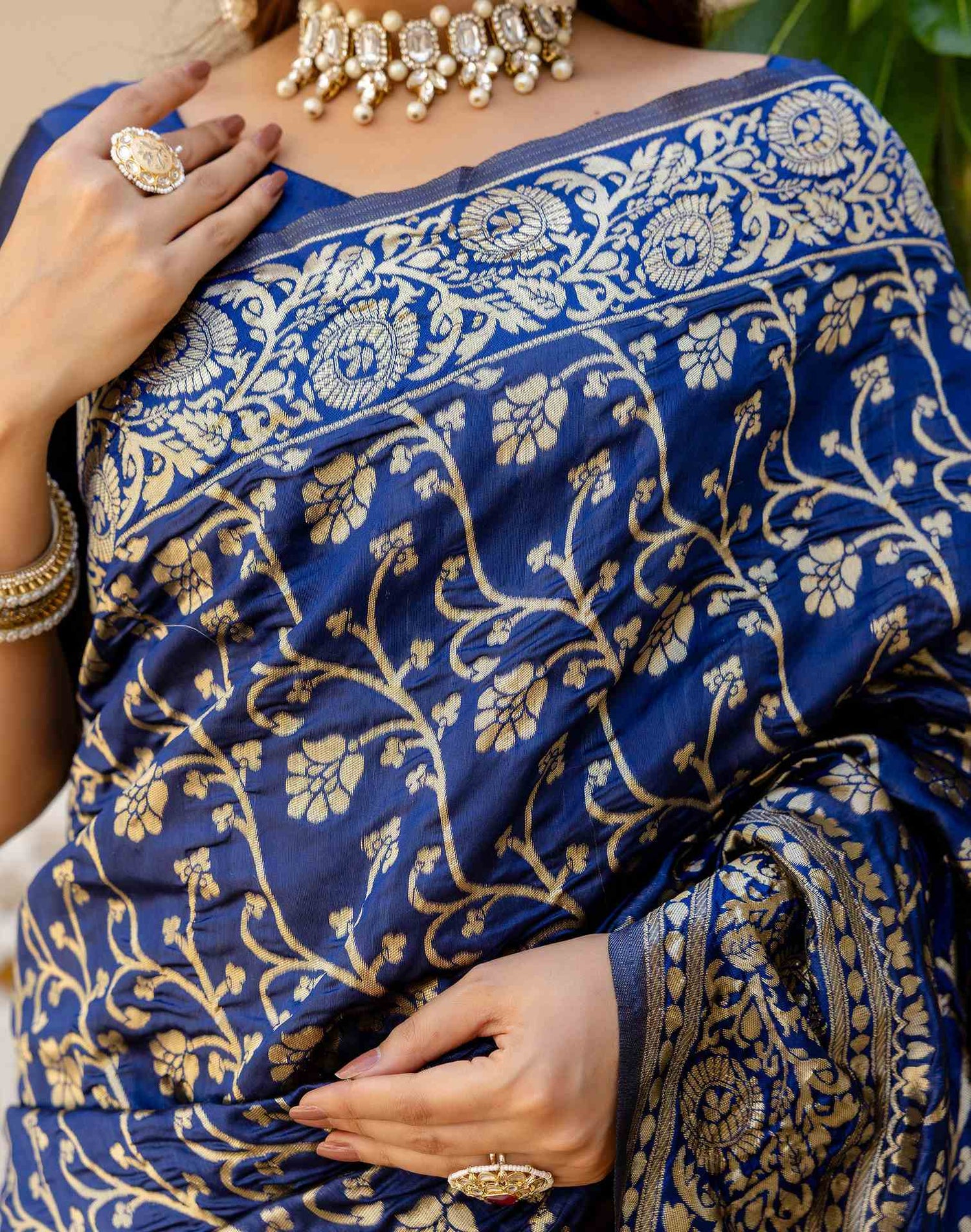 Navy Blue Silk Woven Banarasi Saree