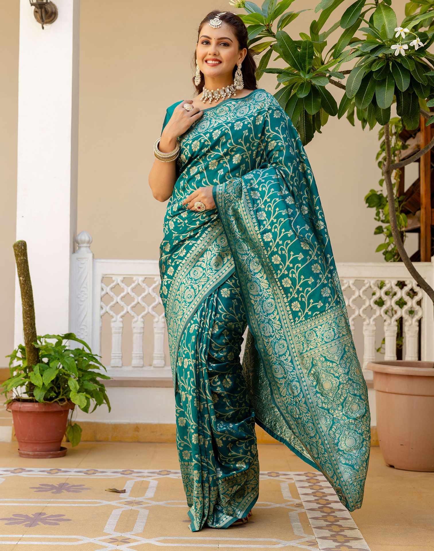 Teal Green Silk Woven Banarasi Saree