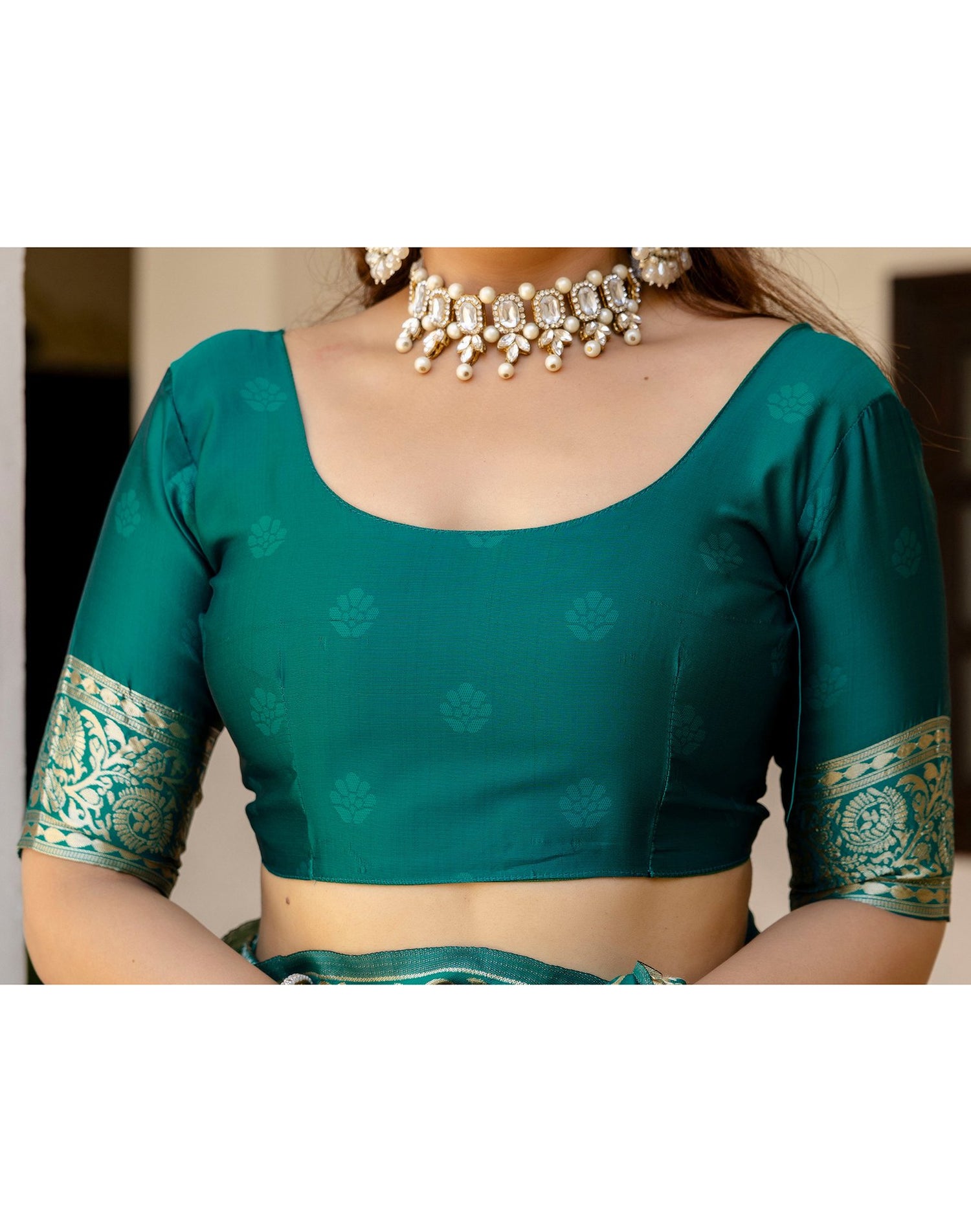 Teal Green Silk Woven Banarasi Saree