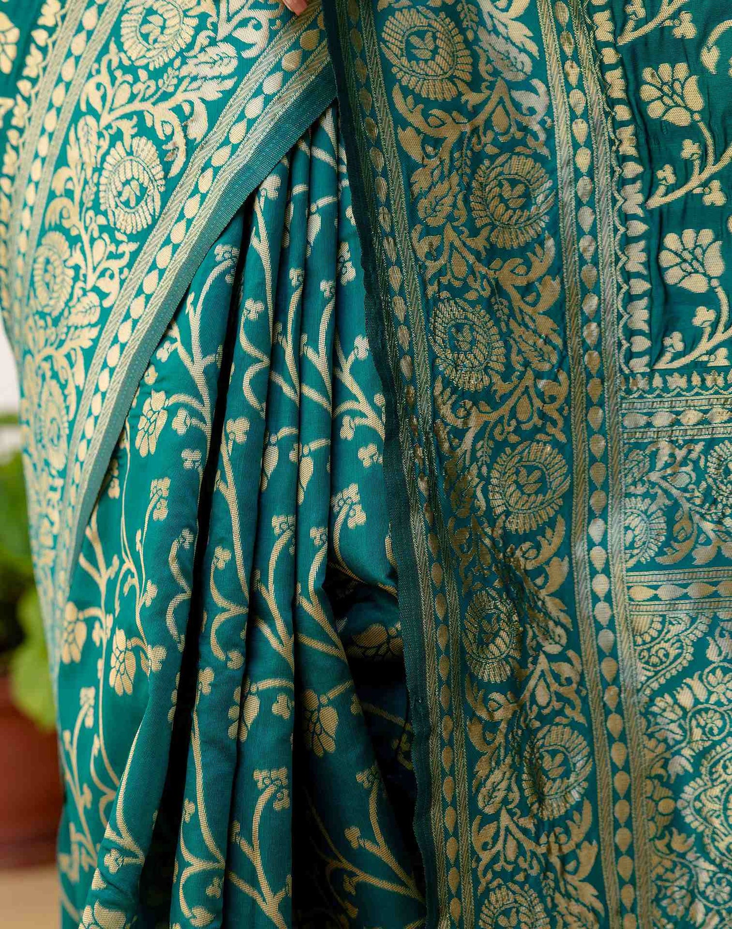 Teal Green Silk Woven Banarasi Saree