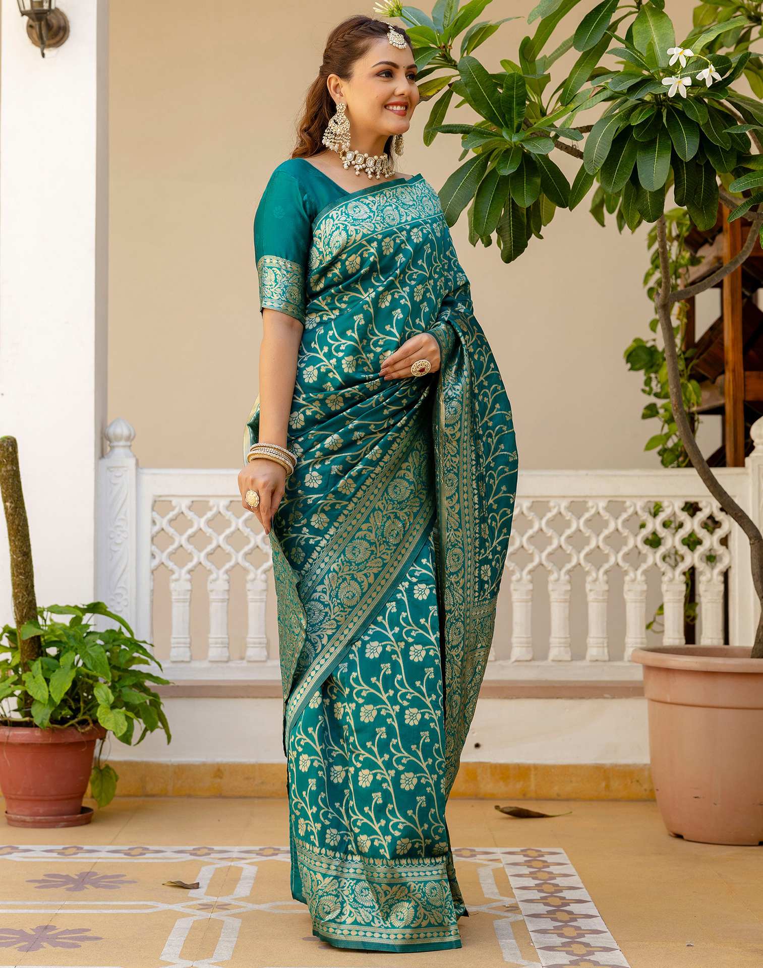 Teal Green Silk Woven Banarasi Saree
