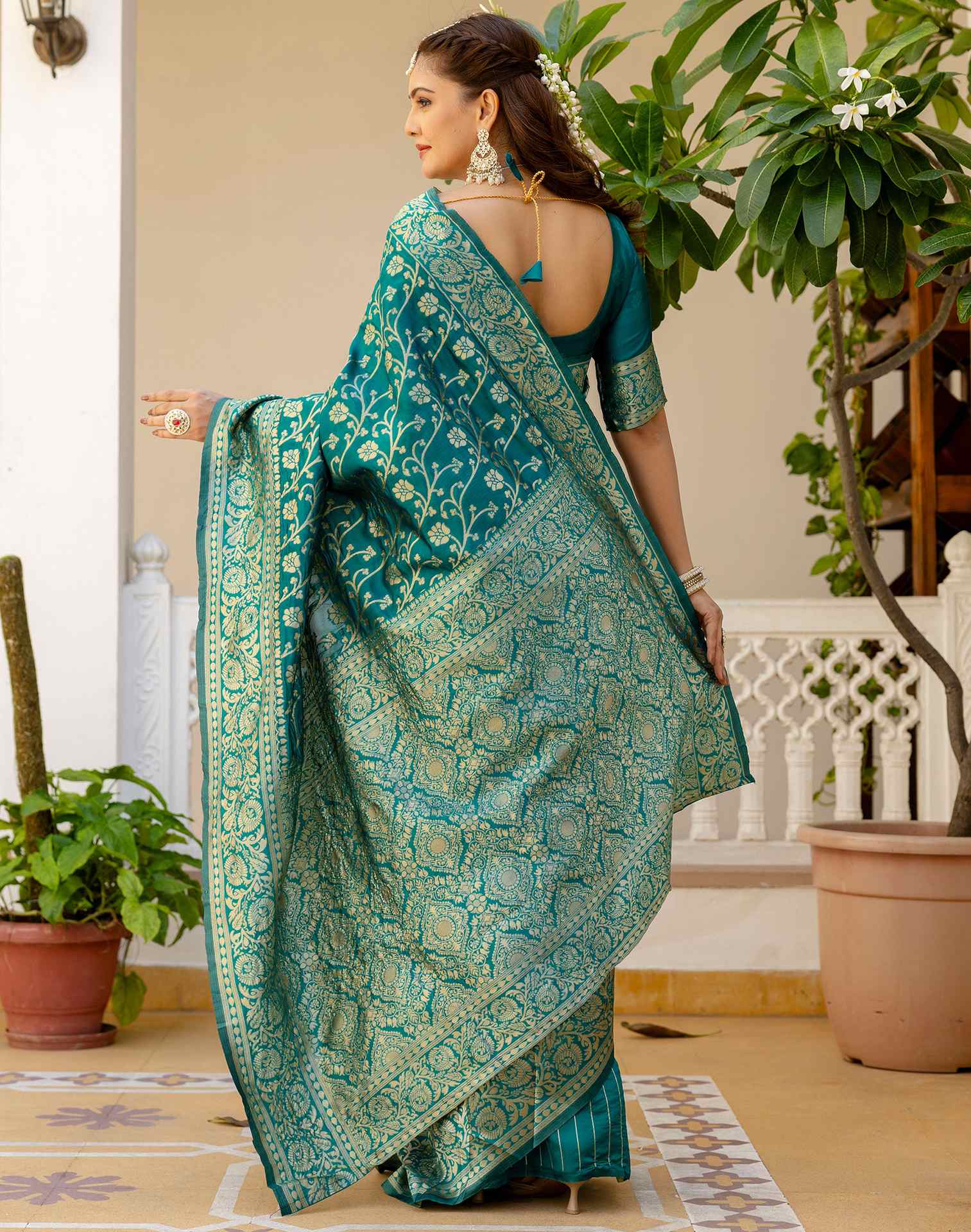 Teal Green Silk Woven Banarasi Saree