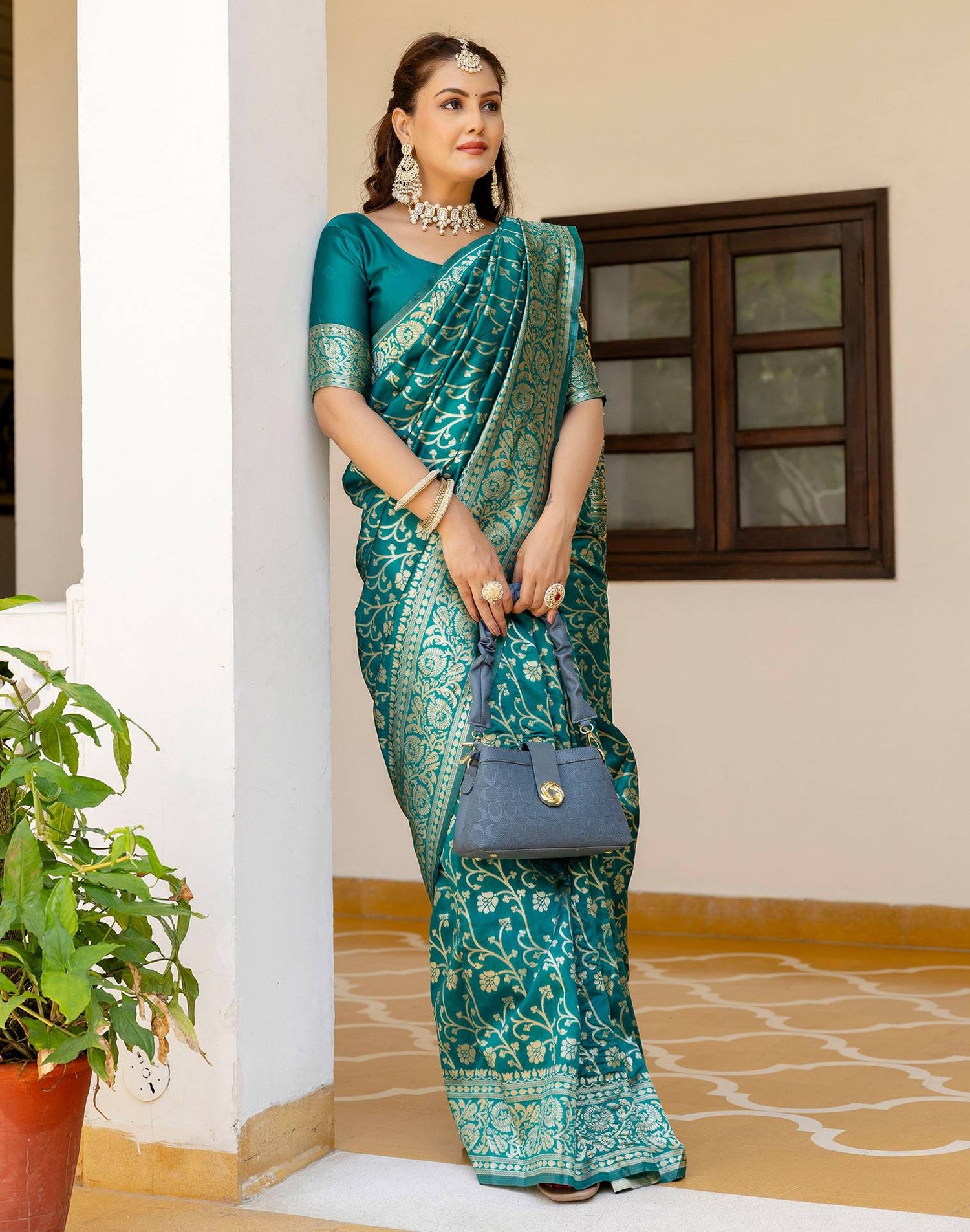Teal Green Silk Woven Banarasi Saree