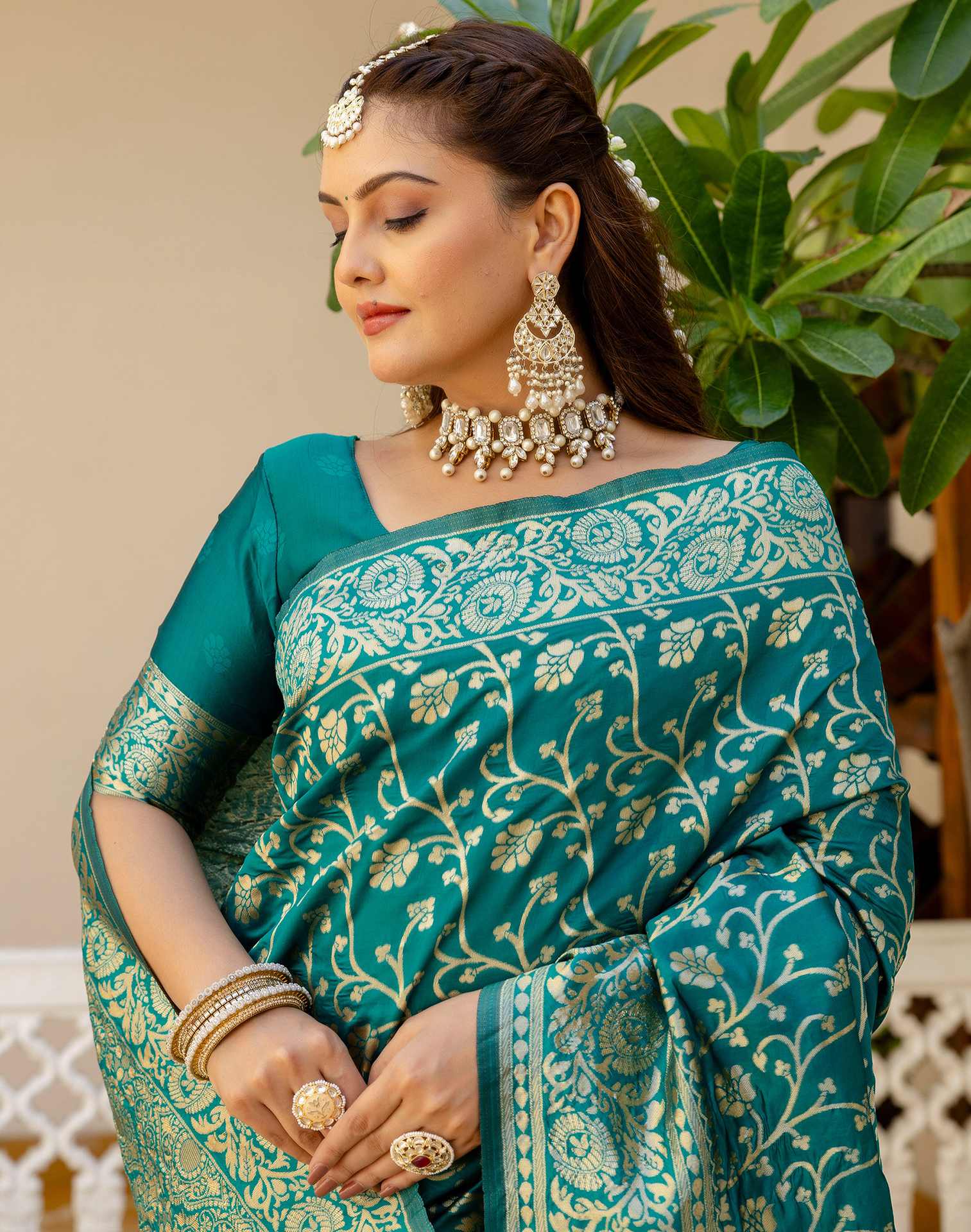Teal Green Silk Woven Banarasi Saree