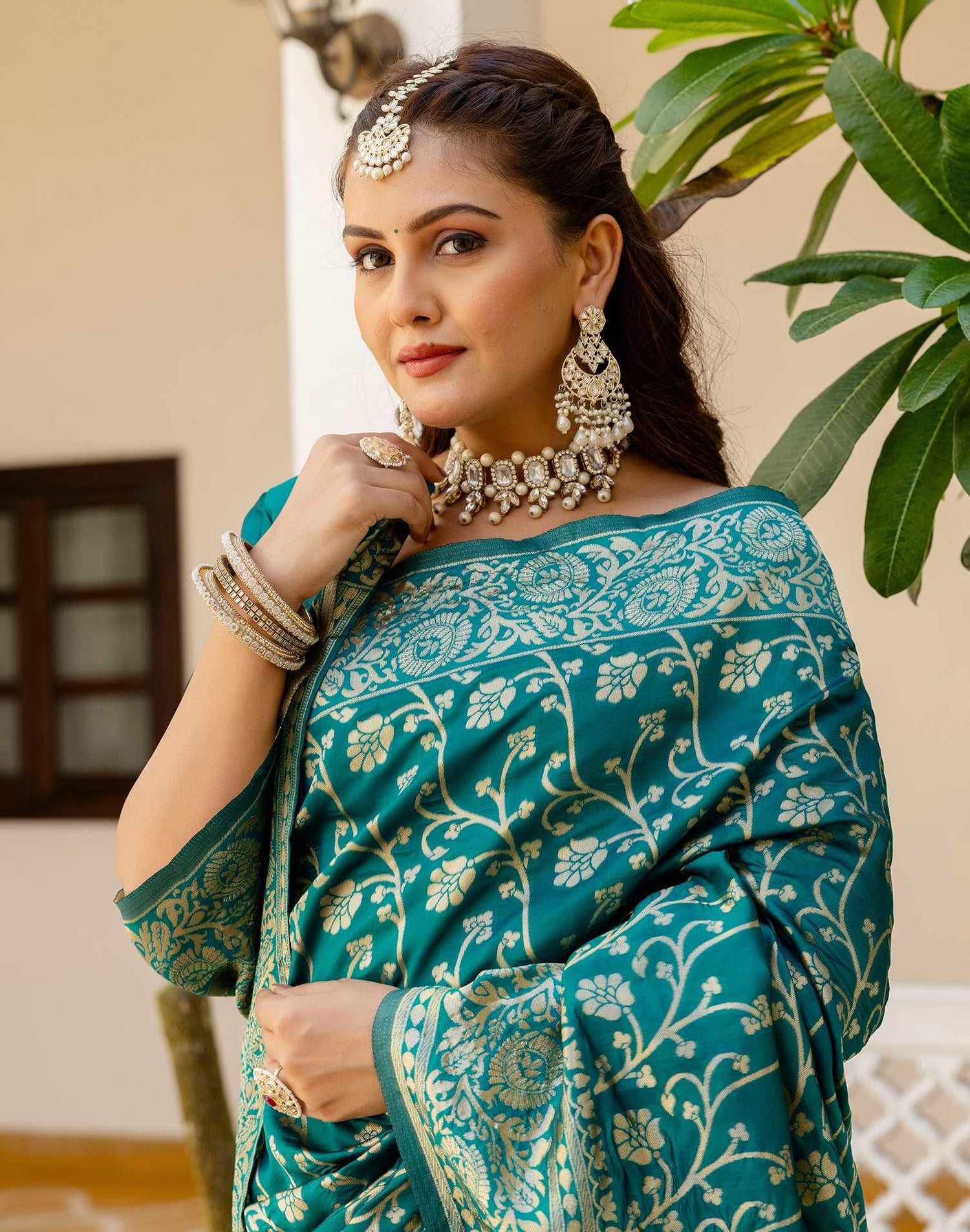 Teal Green Silk Woven Banarasi Saree