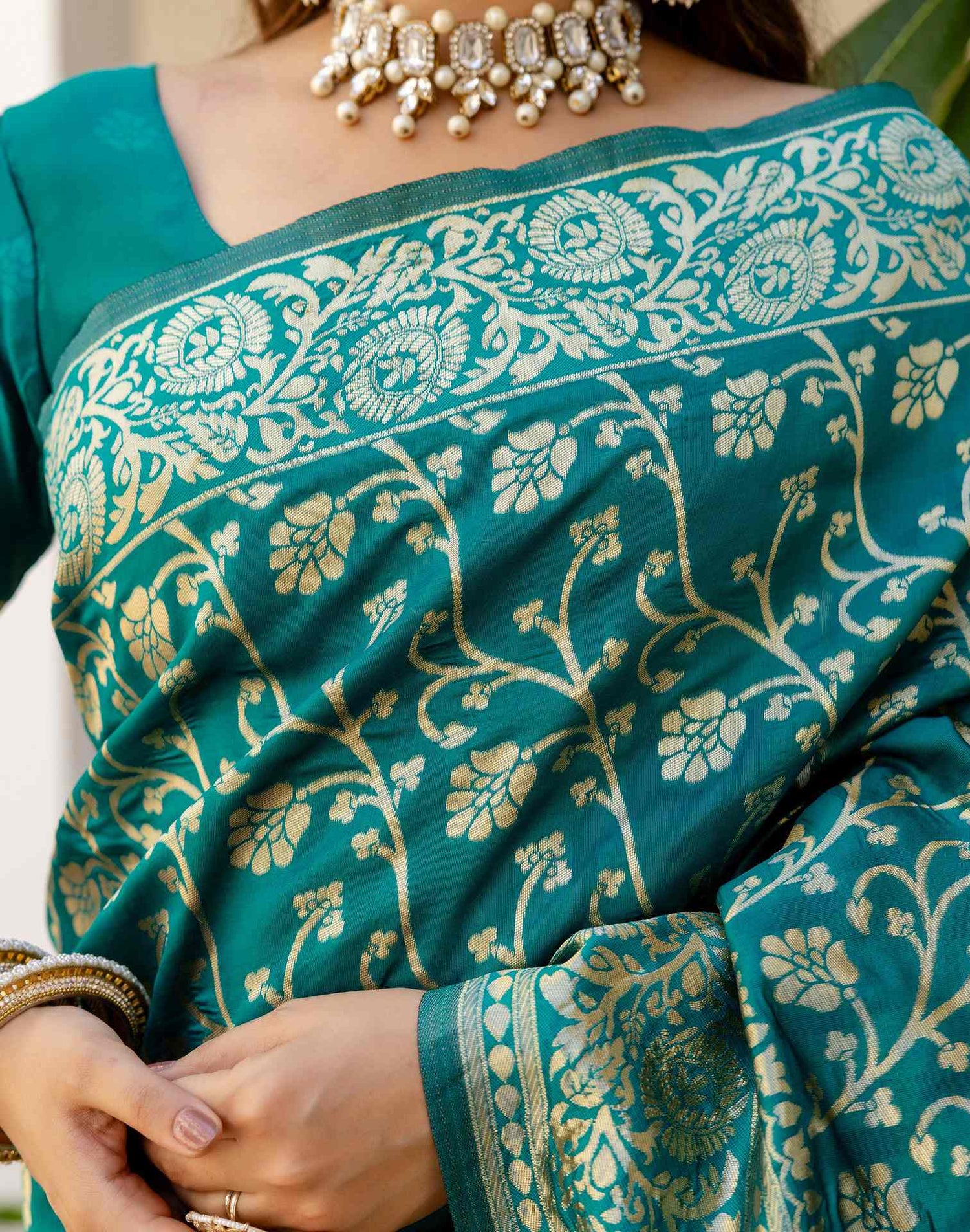 Teal Green Silk Woven Banarasi Saree